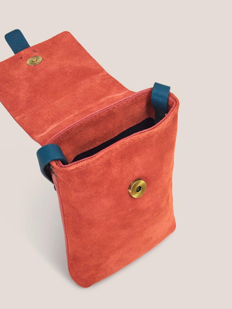 Clara Buckle Suede Phone Bag in BRT ORANGE - FLAT DETAIL