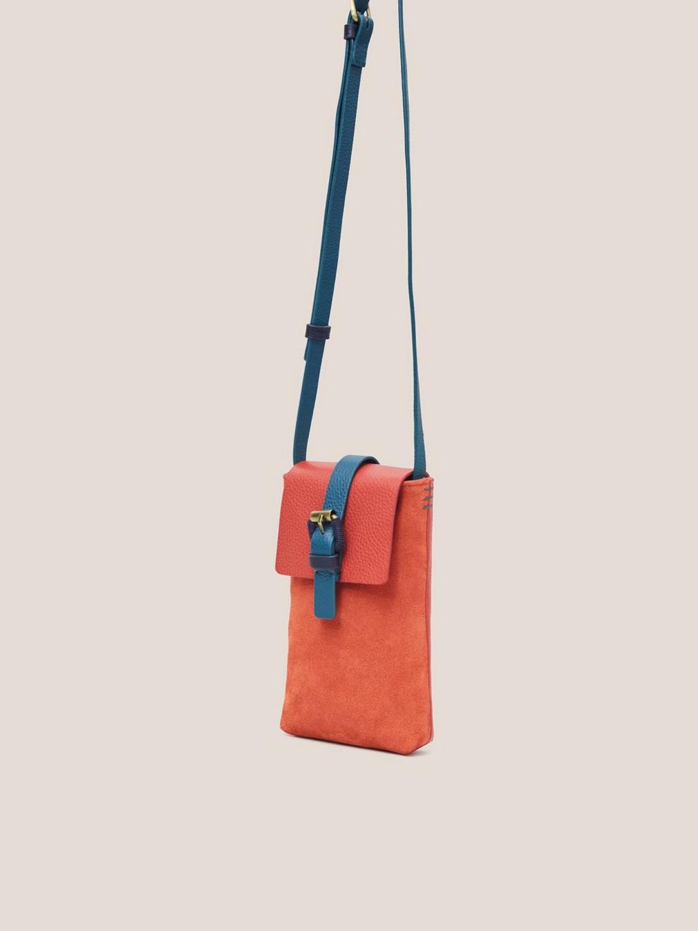 Clara Buckle Suede Phone Bag in BRT ORANGE - FLAT FRONT