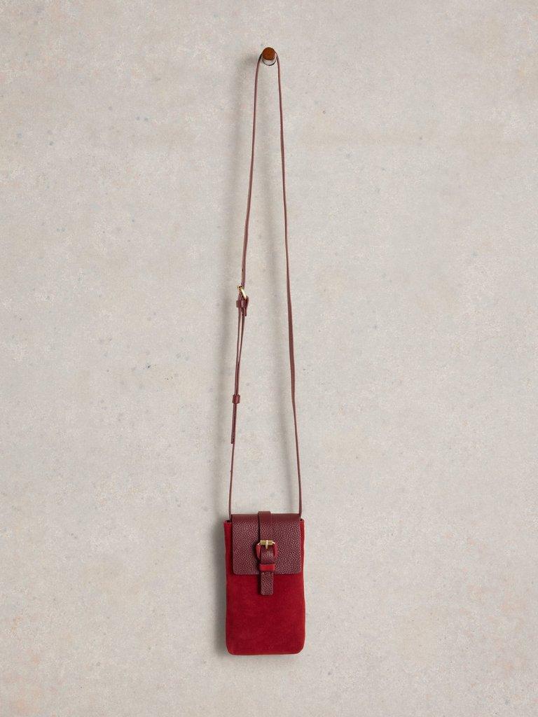 Clara Buckle Suede Phone Bag in BRT RED - FLAT FRONT