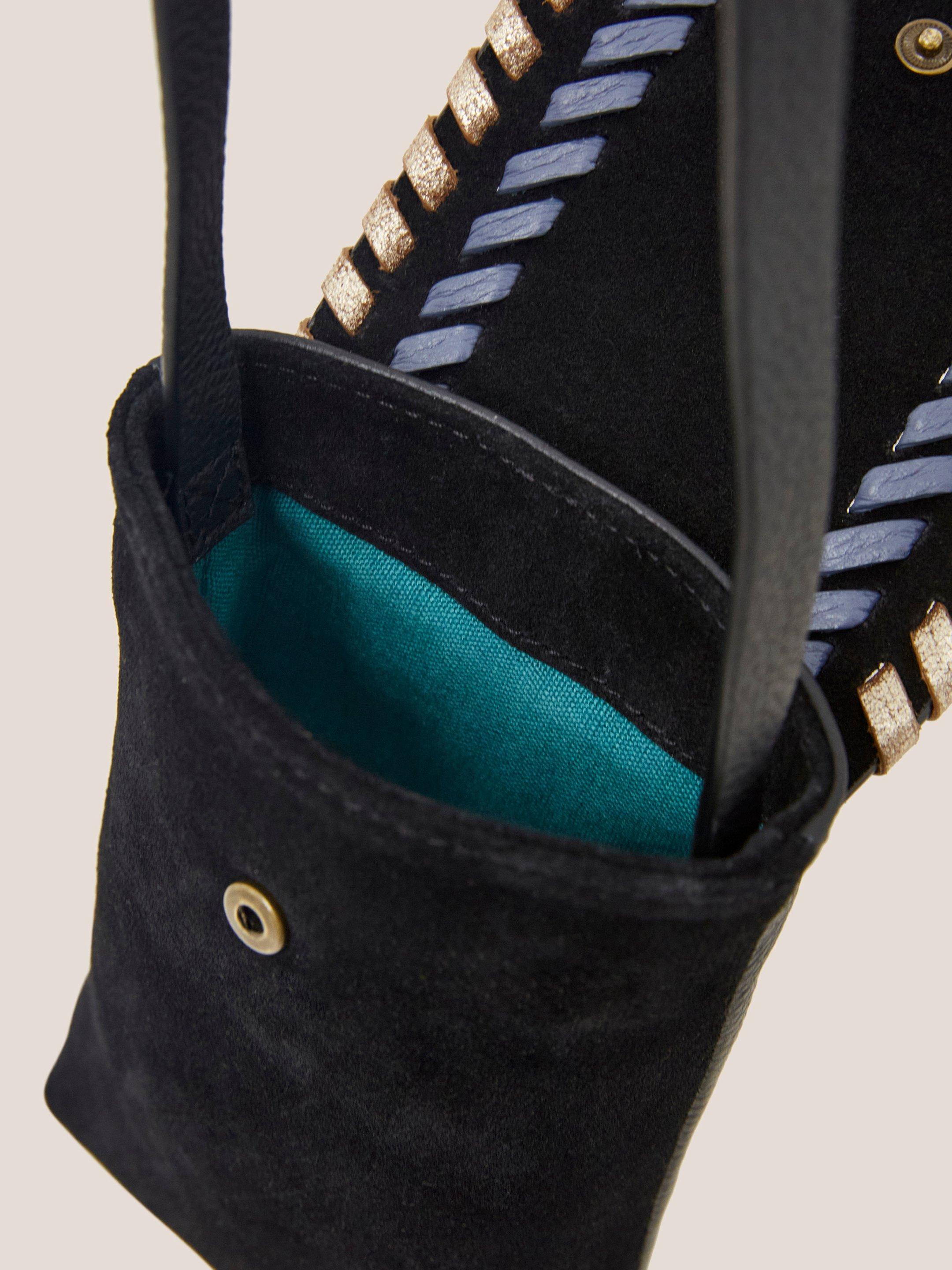 Whipstitch Leather Phone bag in BLK MLT - FLAT DETAIL