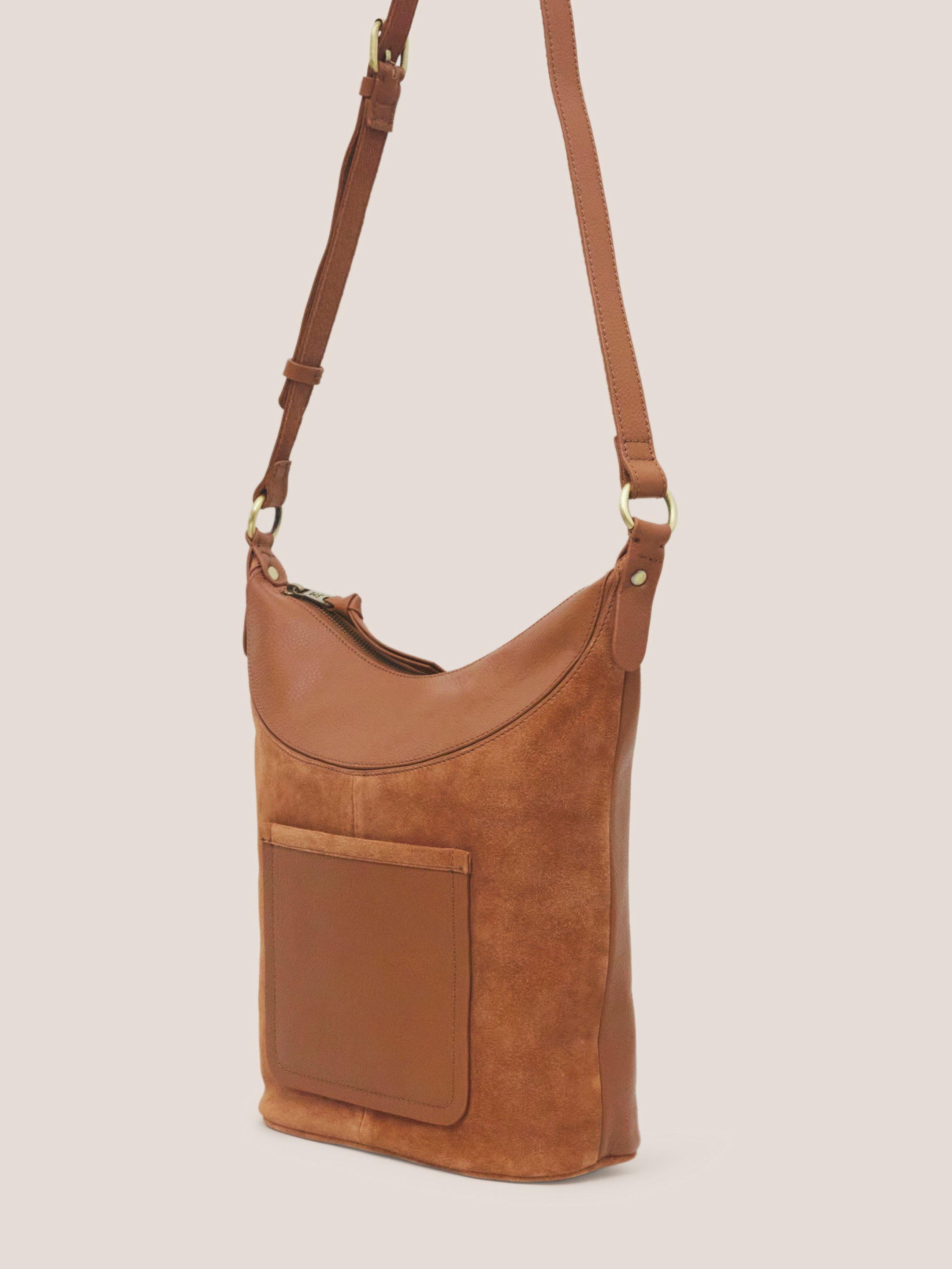 Fleur Suede Crossbody in MID TAN - FLAT DETAIL