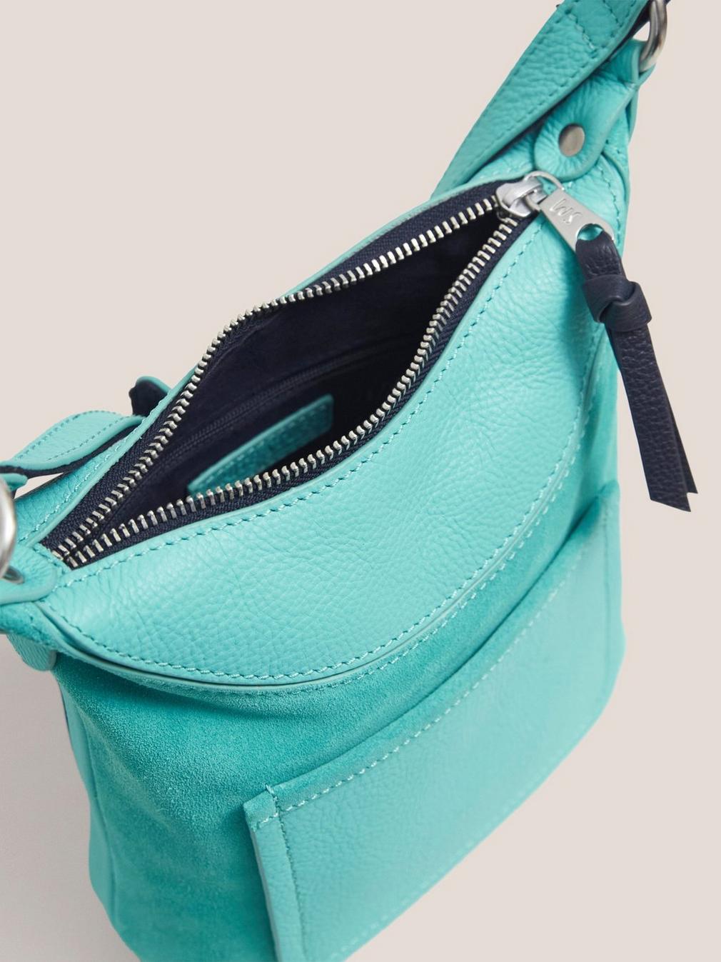 Mini Fleur Suede Crossbody in BRT TEAL - FLAT FRONT