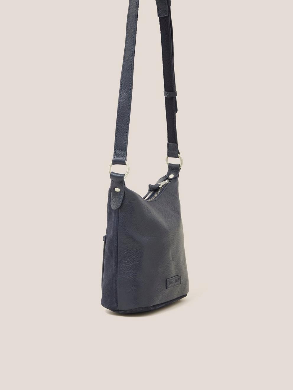 Mini Fleur Suede Crossbody in DARK NAVY - MODEL FRONT