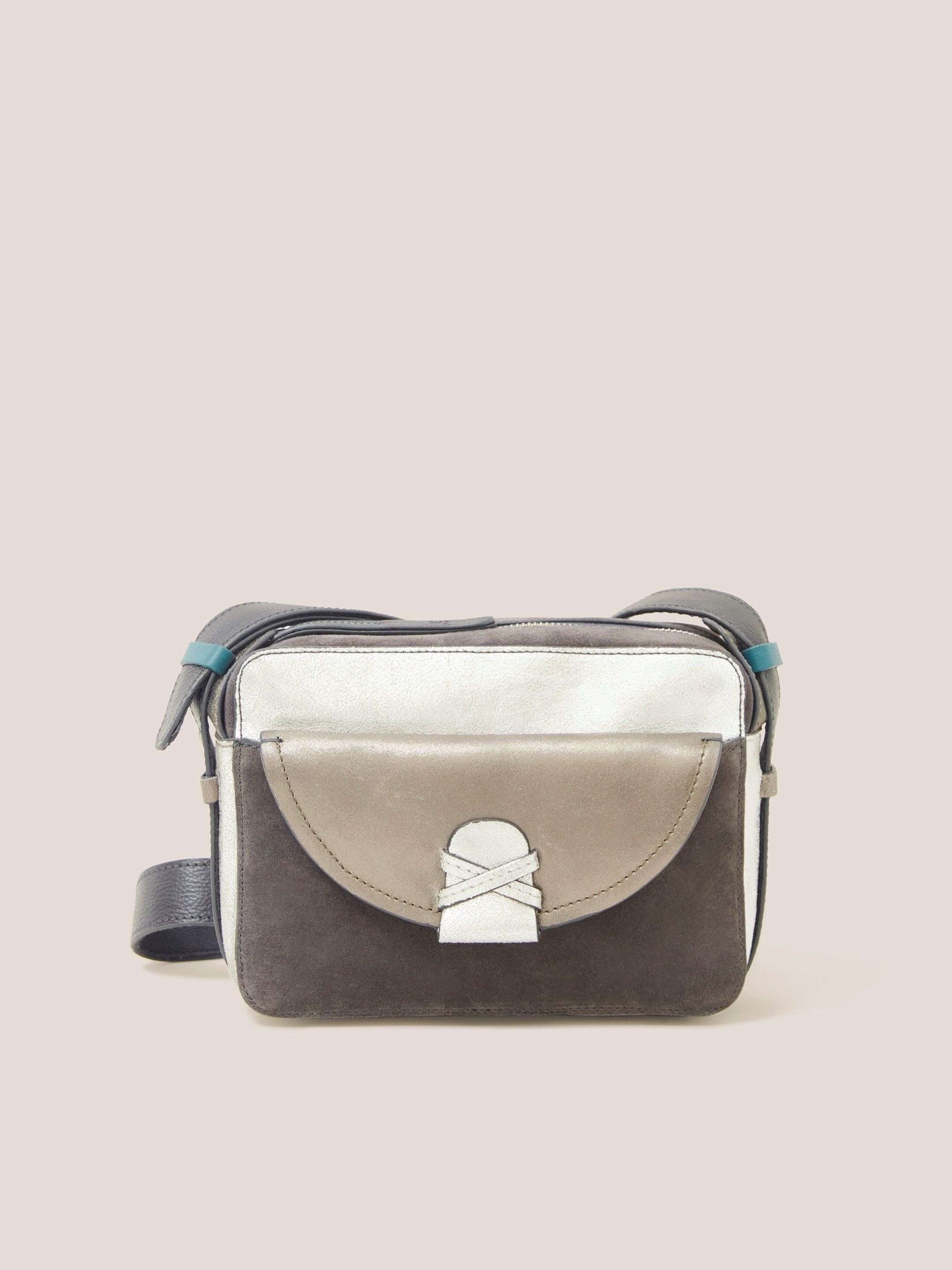 Lola Leather Camera Bag in GREY MLT - LIFESTYLE
