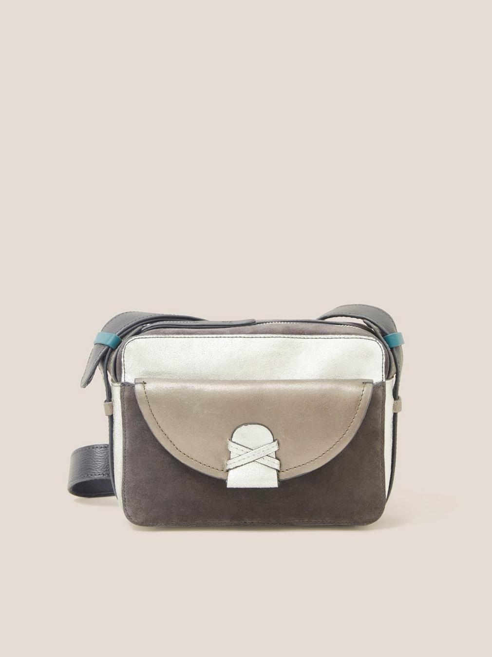 Lola Leather Camera Bag in GREY MLT - LIFESTYLE