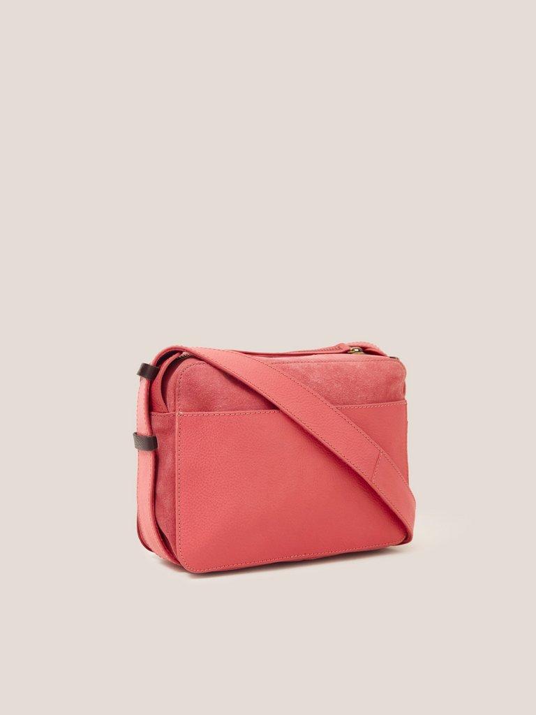 Lola Leather Camera Bag in MID PINK - FLAT BACK
