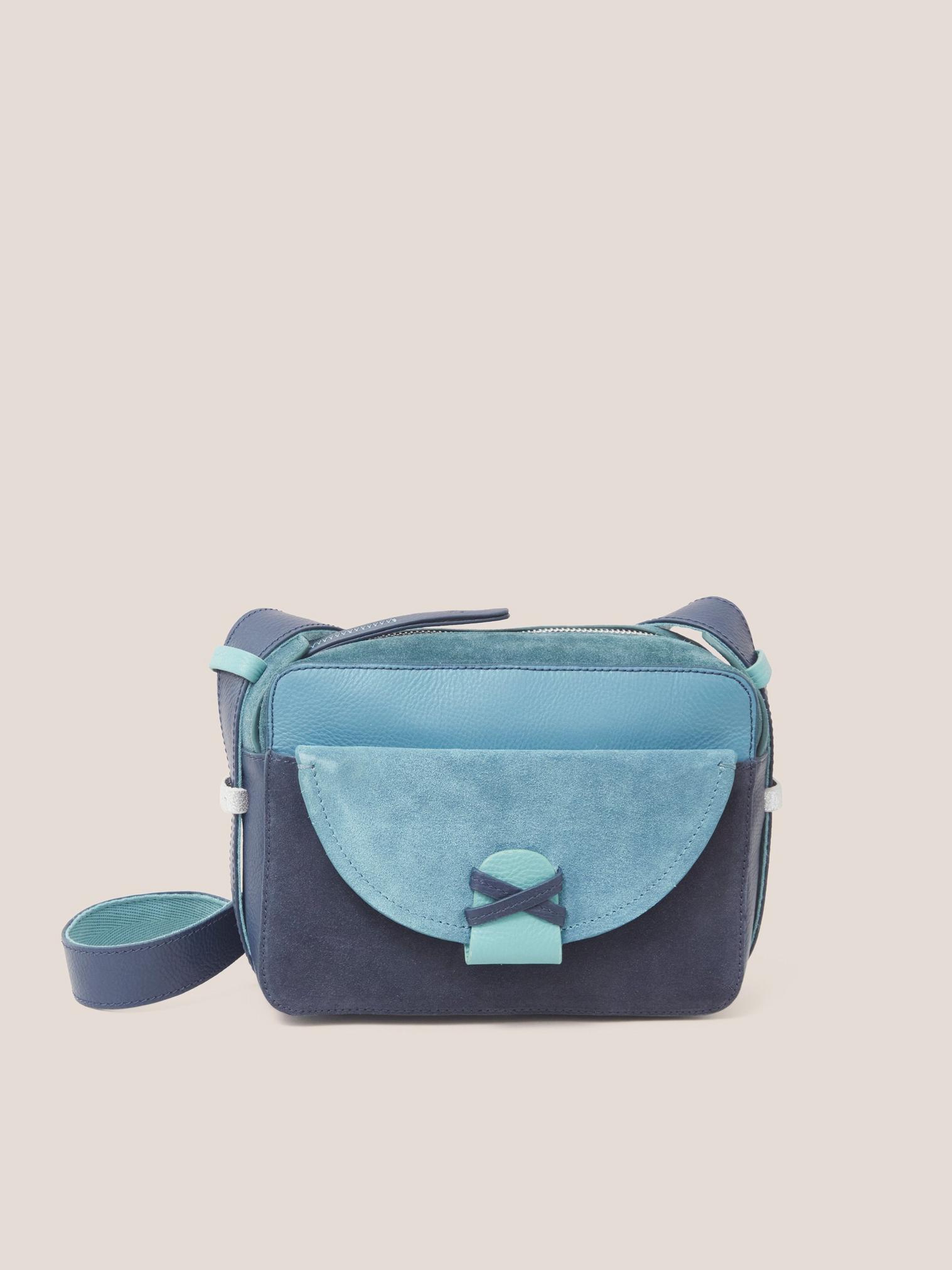 Lola Leather Camera Bag in NAVY MULTI - LIFESTYLE