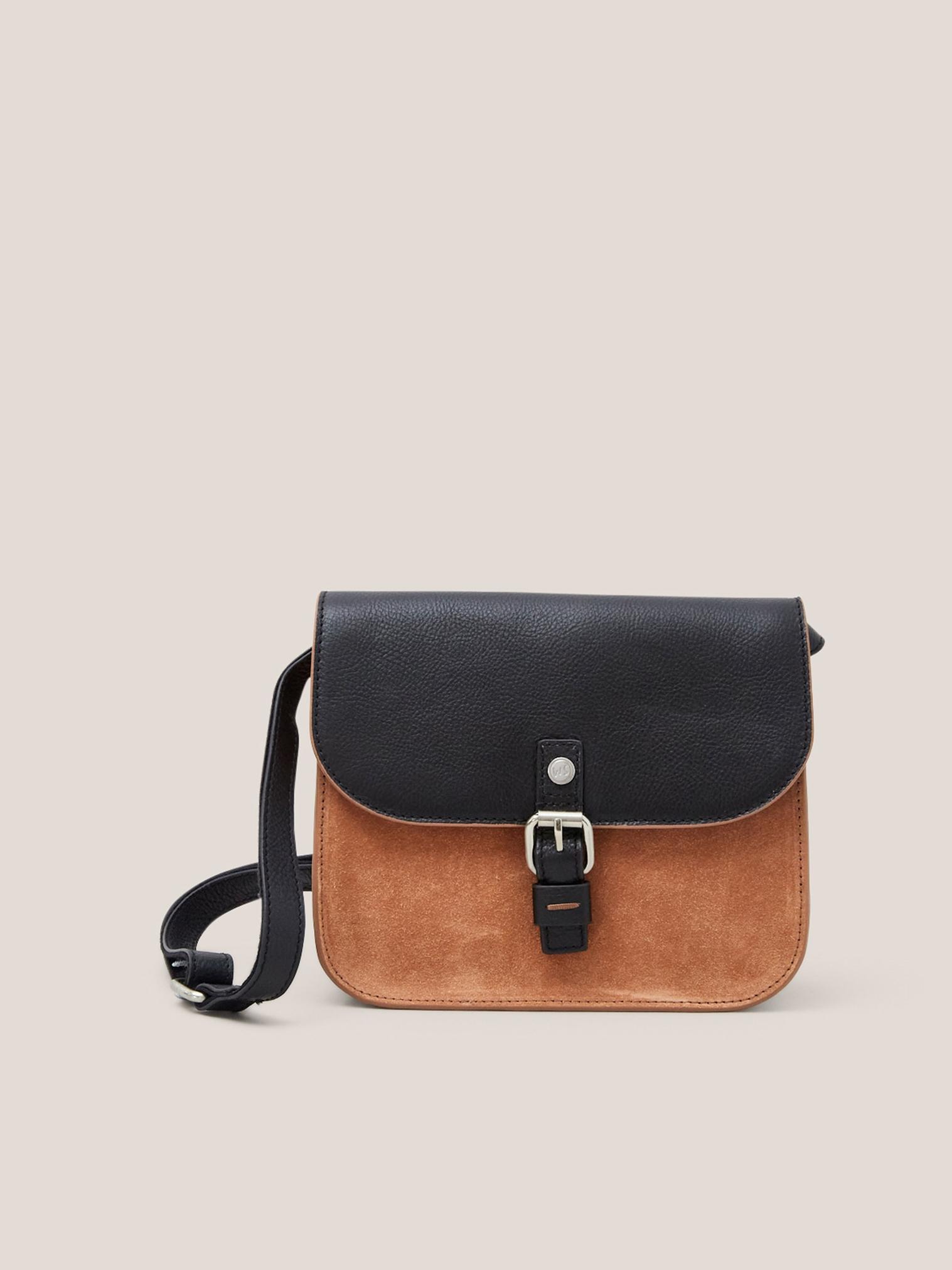 Eve Leather Satchel in BLK MLT - MODEL FRONT