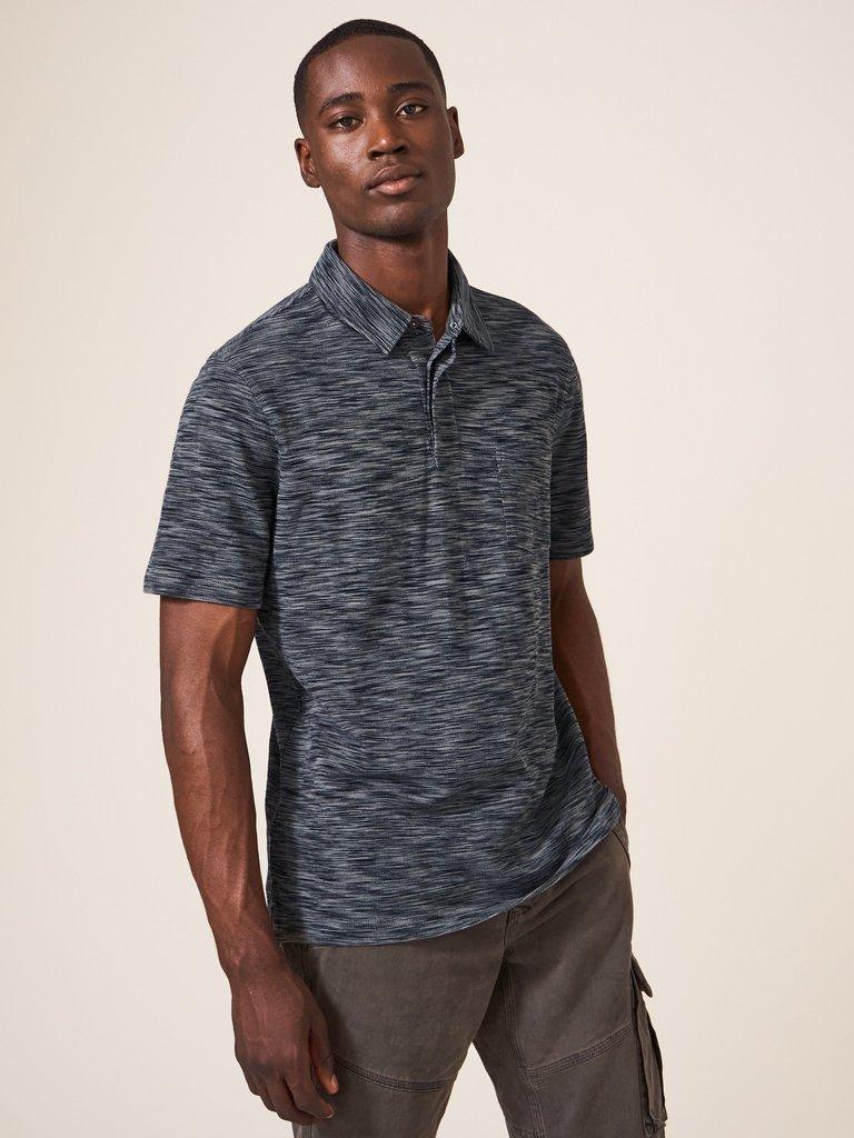 Spacedye Polo in MID GREY - MODEL FRONT