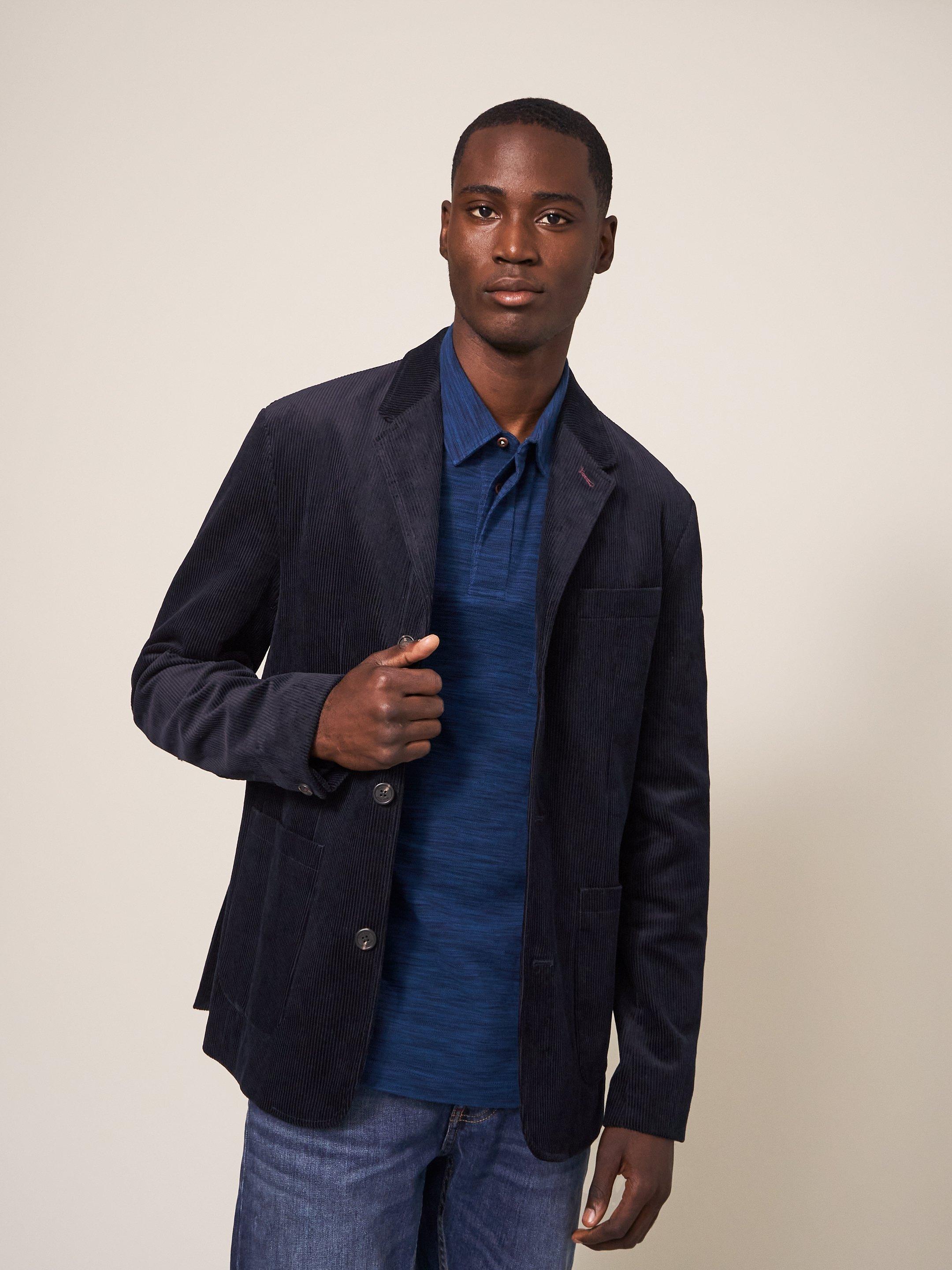 Finn Cord Jacket in DARK NAVY - MODEL FRONT