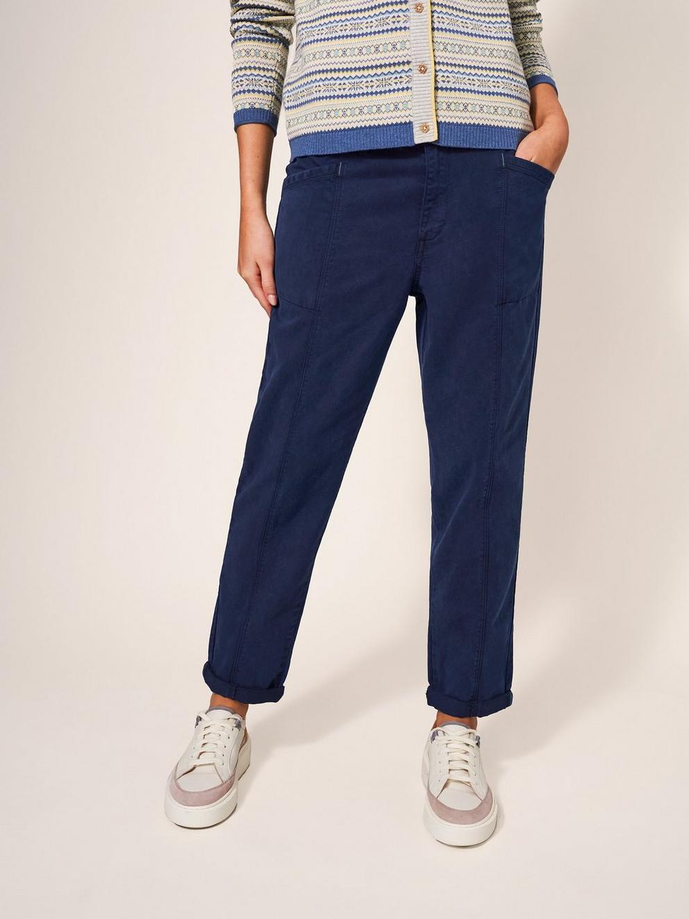 Thea Trouser in DARK NAVY - MODEL FRONT