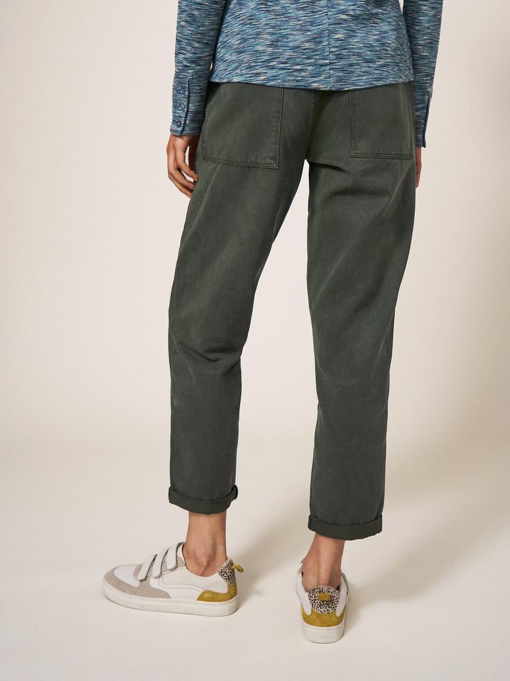 Thea Full Length Trouser in KHAKI GRN - MODEL BACK
