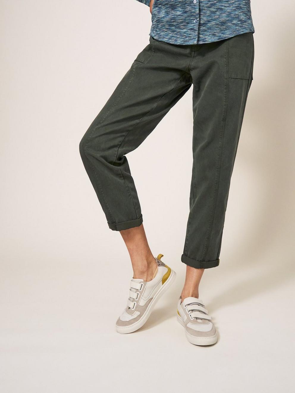 Thea Full Length Trouser in KHAKI GRN - MODEL DETAIL