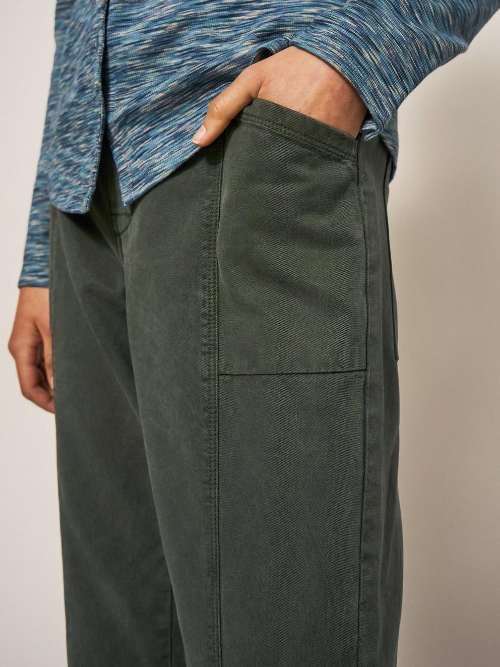 Thea Trouser in KHAKI GRN - MODEL FRONT