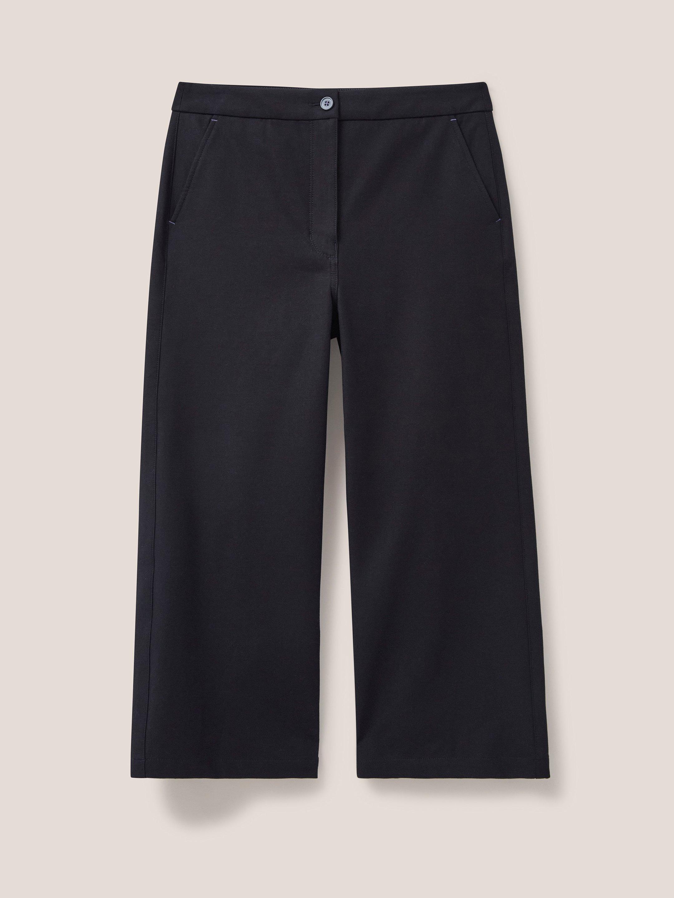 Belle Wide Leg Cropped Trouser in PURE BLK - FLAT FRONT