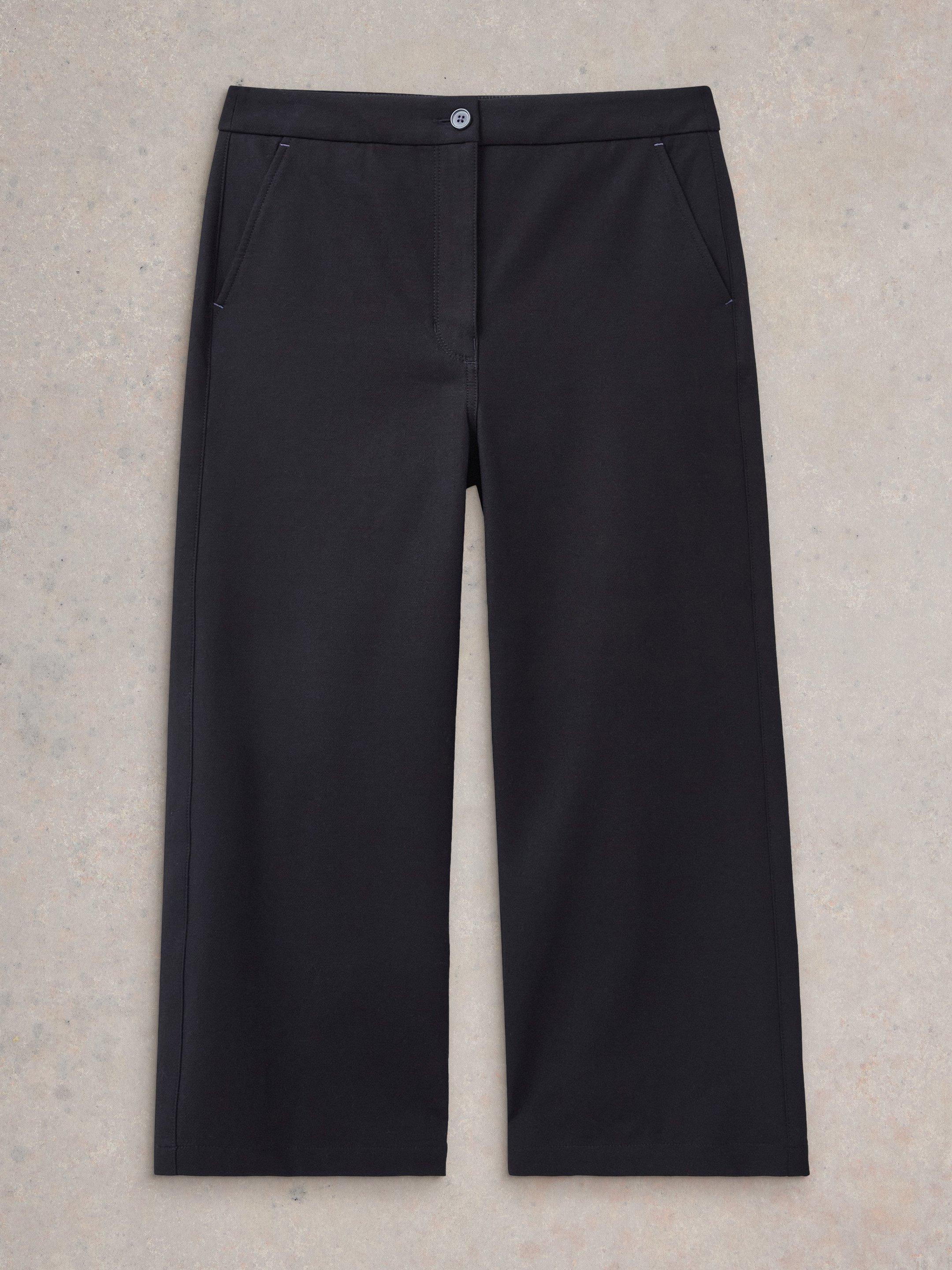 Belle Wide Leg Cropped Trouser in PURE BLK - FLAT FRONT