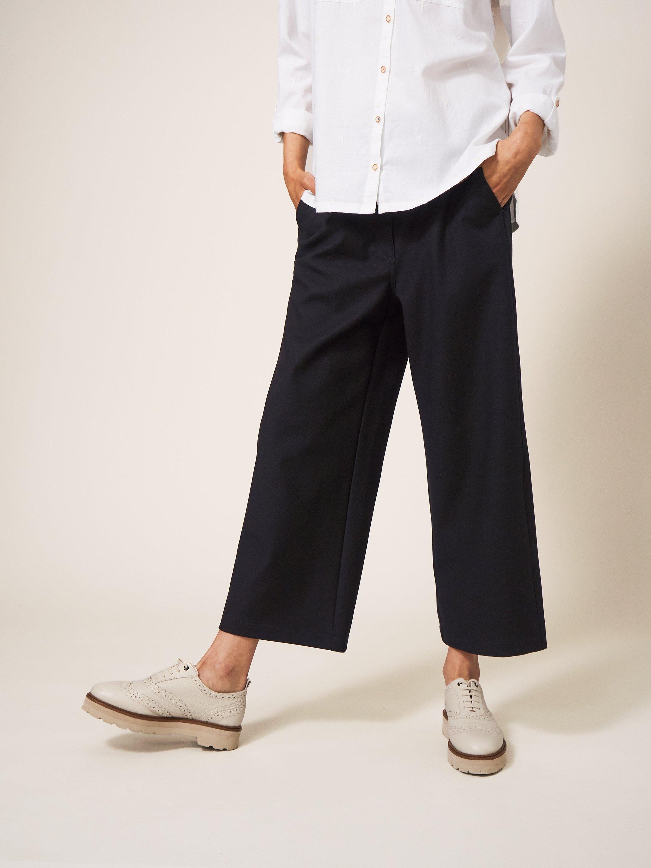 Black and white cropped hot sale trousers