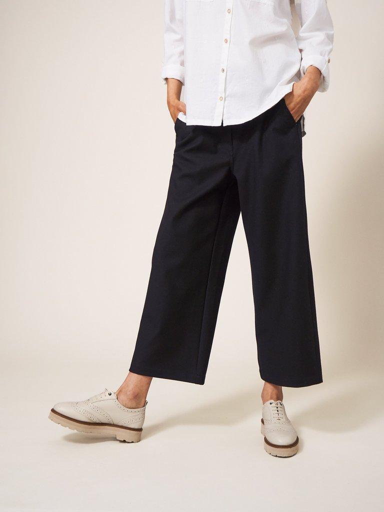 Belle Wide Leg Cropped Trouser in PURE BLACK