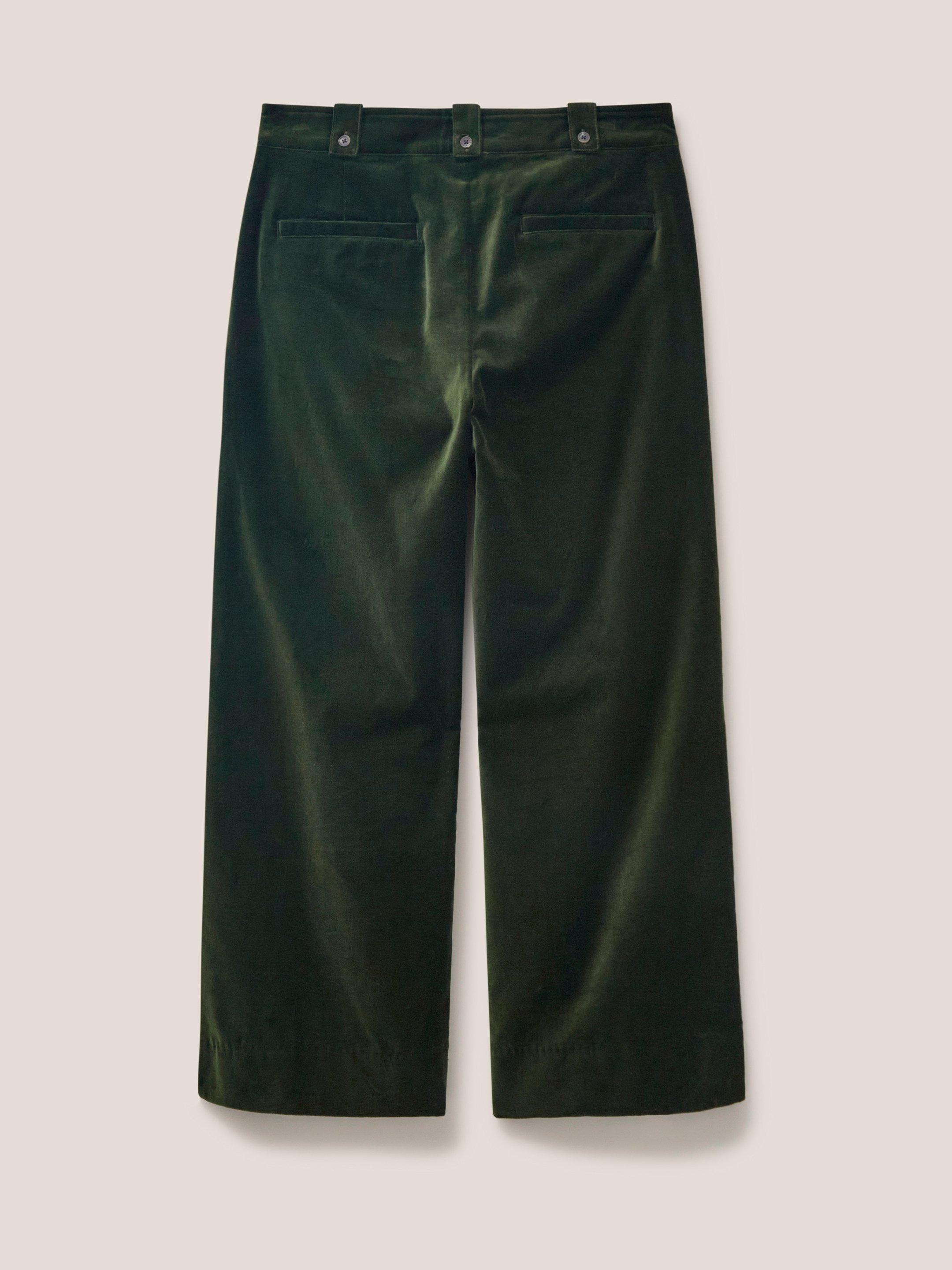 Belle Velvet Cropped Wide Leg  in DK GREEN - FLAT BACK