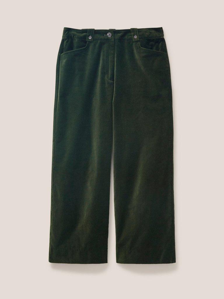 Dark Green Flat Front Velvet Trousers