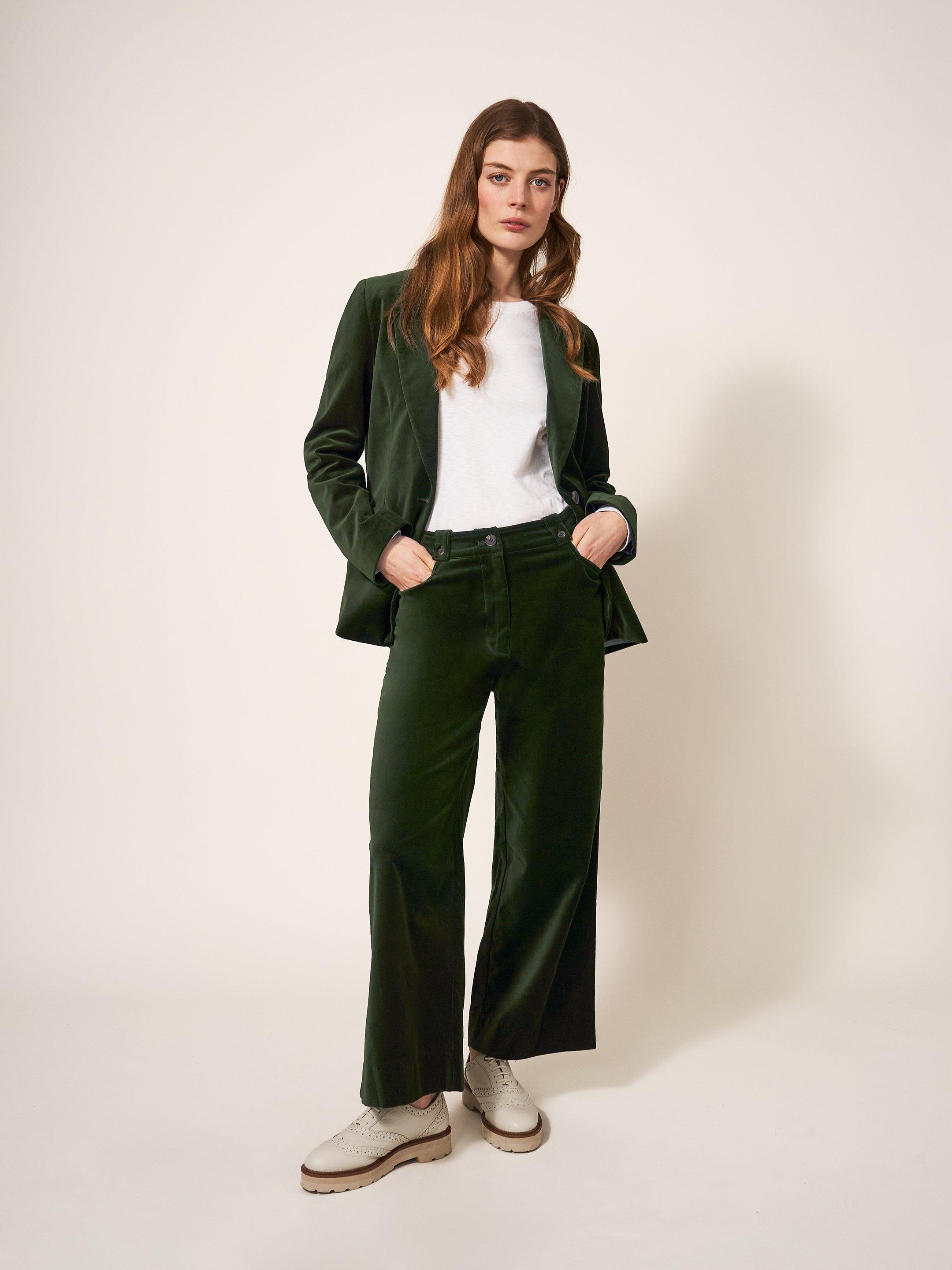 The Green High Waisted Velvet Straight Pants & Reviews - Green