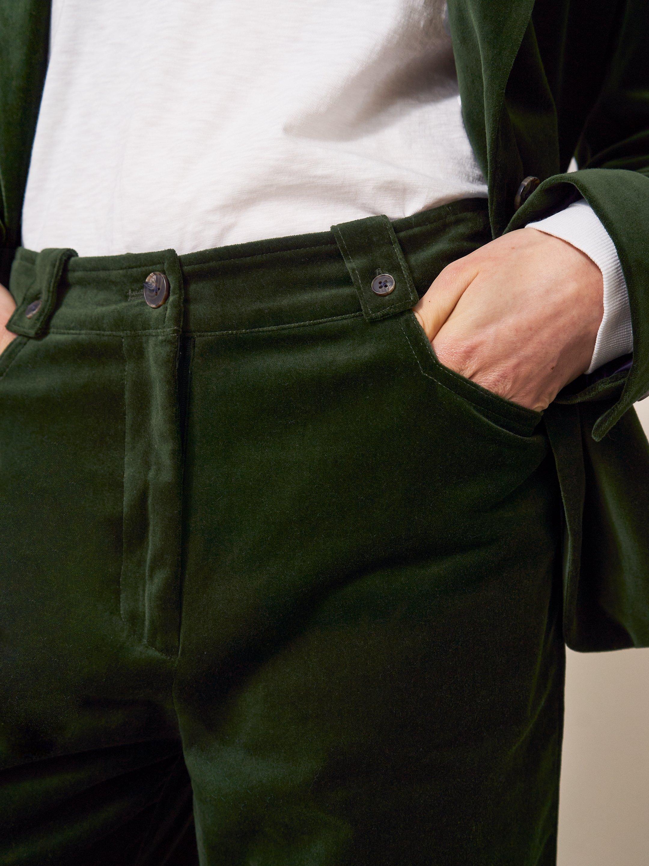 Green velvet trousers store ladies