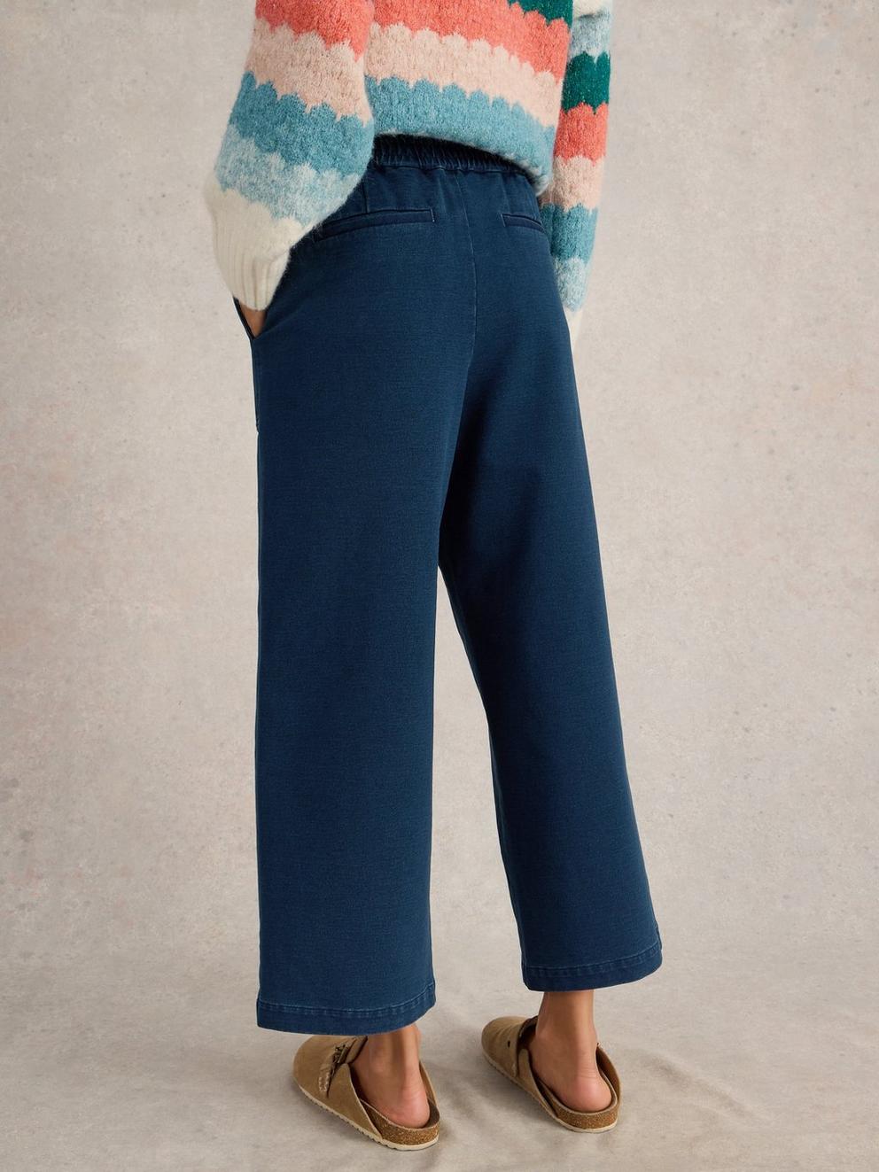 Belle Jersey Wide Leg Crop in DK DENIM - MODEL BACK