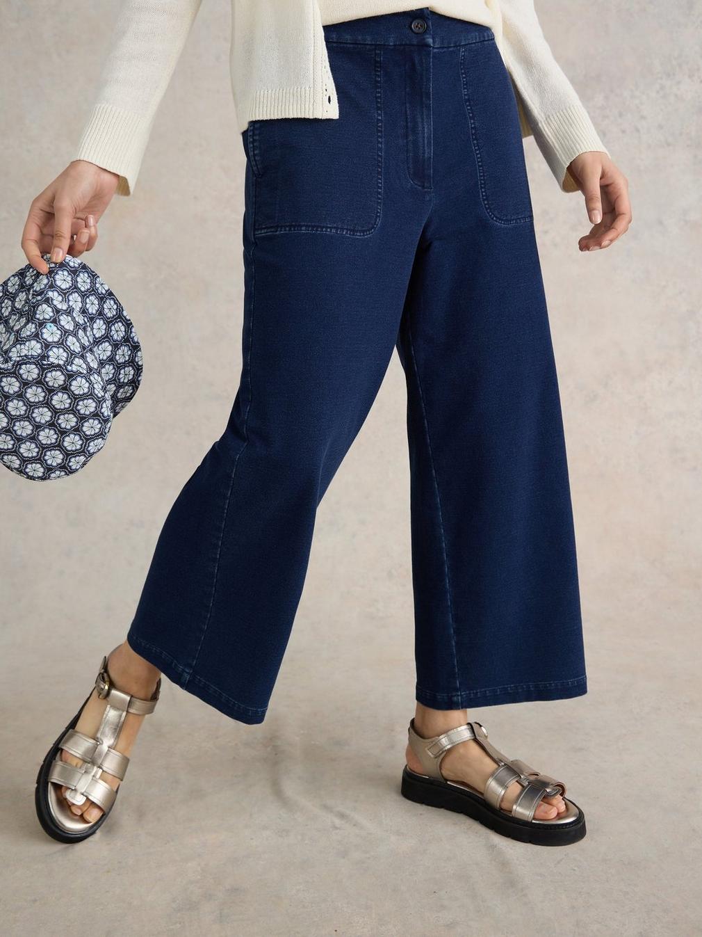 Belle Jersey Wide Leg Crop in DK DENIM - MODEL FRONT