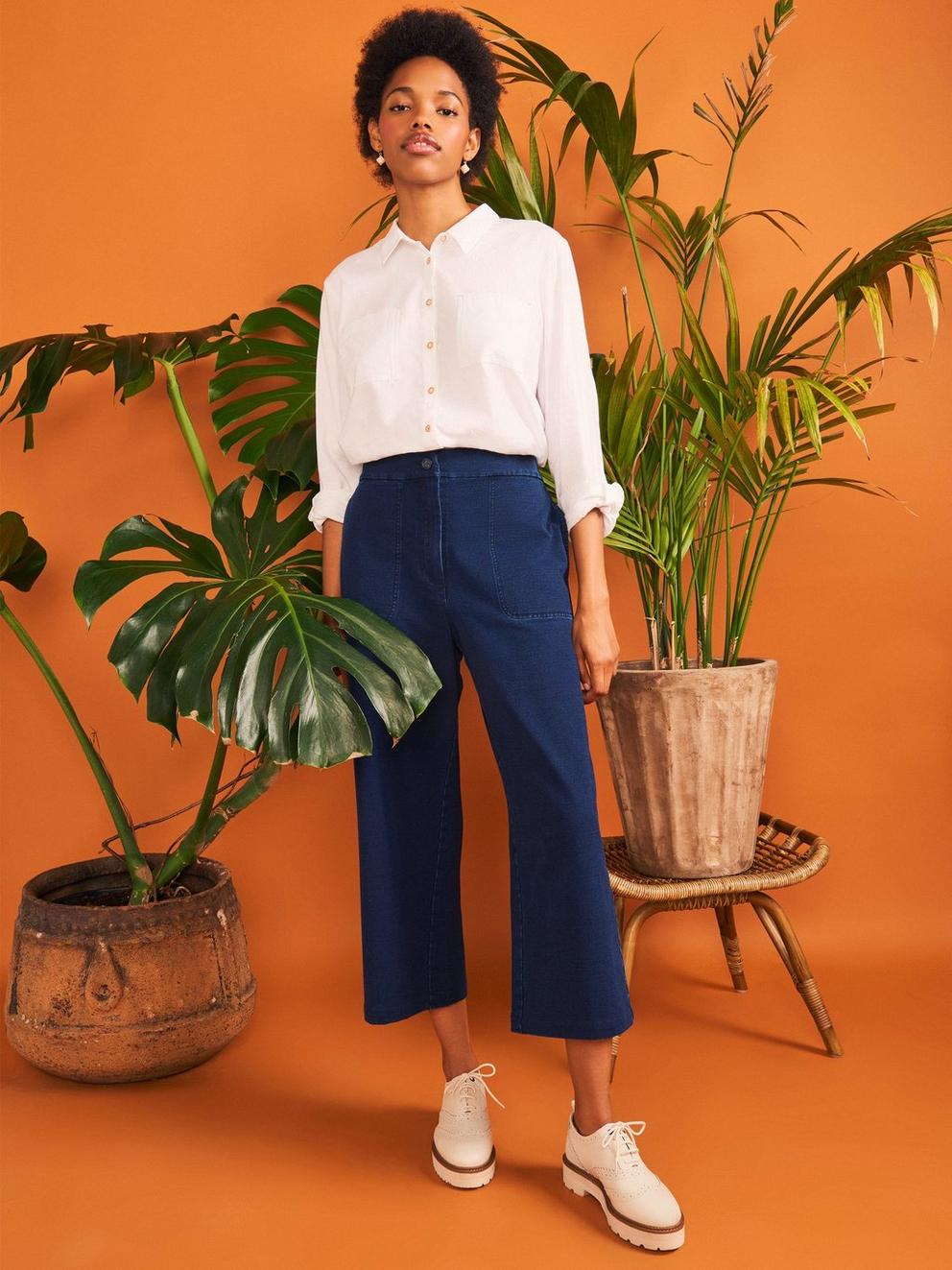 Belle Jersey Wide Leg Crop in DK DENIM - MIXED