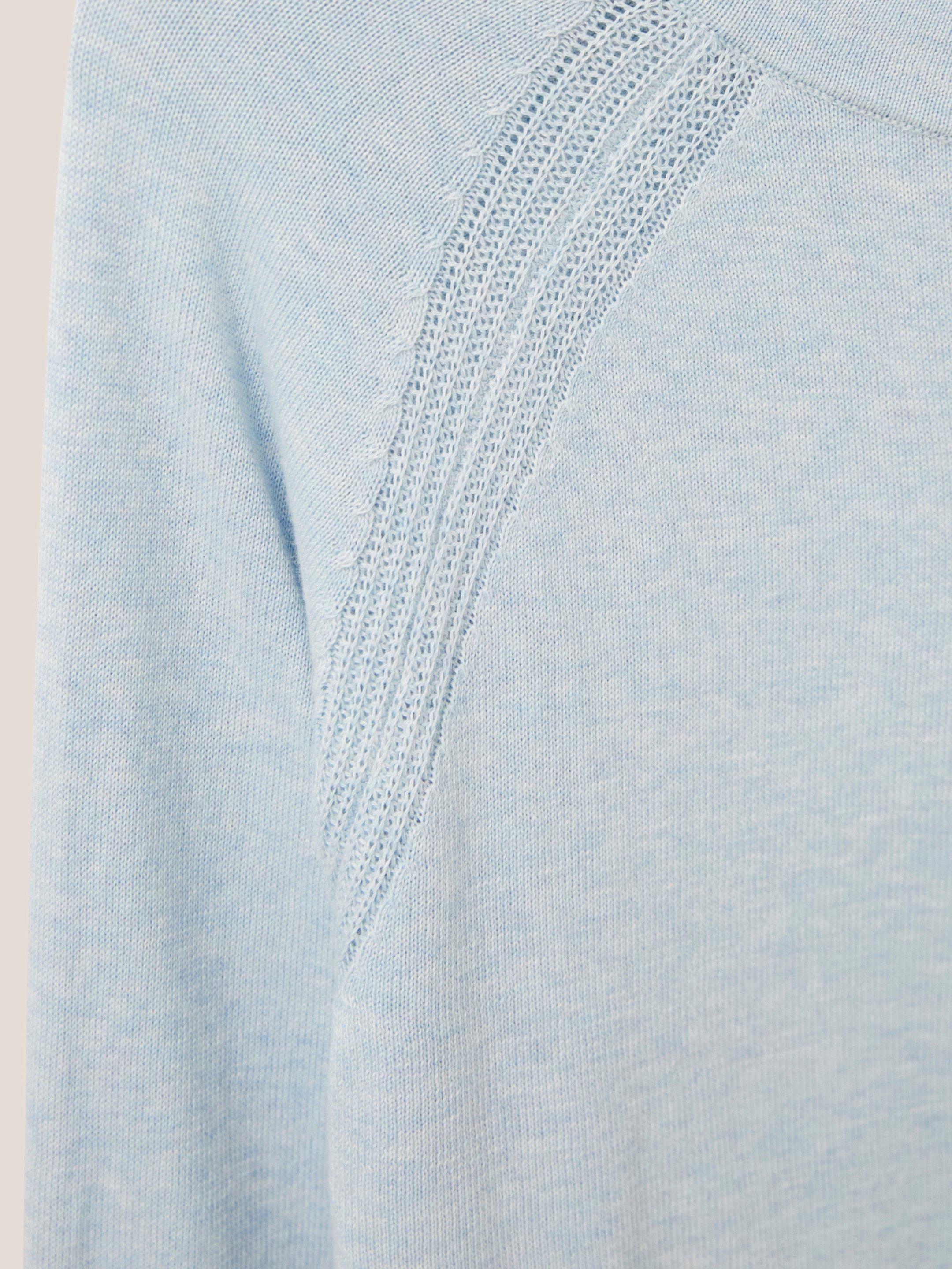 Lulu Knitted Crew Neck Cardigan in LGT BLUE - FLAT DETAIL