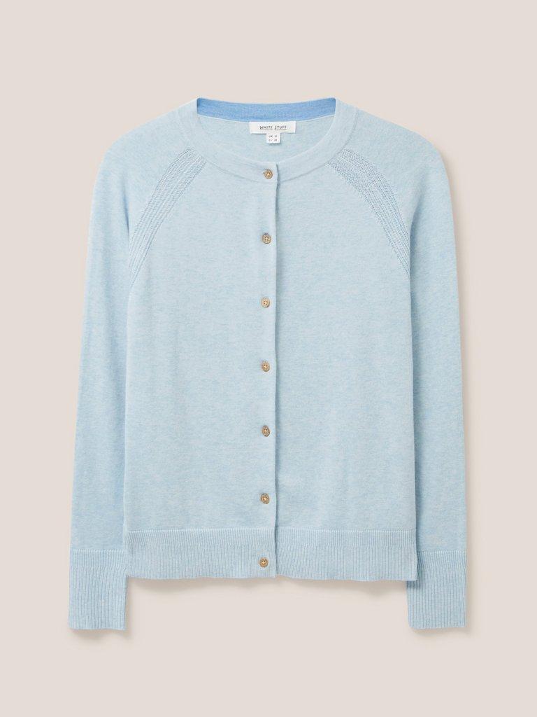 Lulu Knitted Crew Neck Cardigan in LGT BLUE - FLAT FRONT