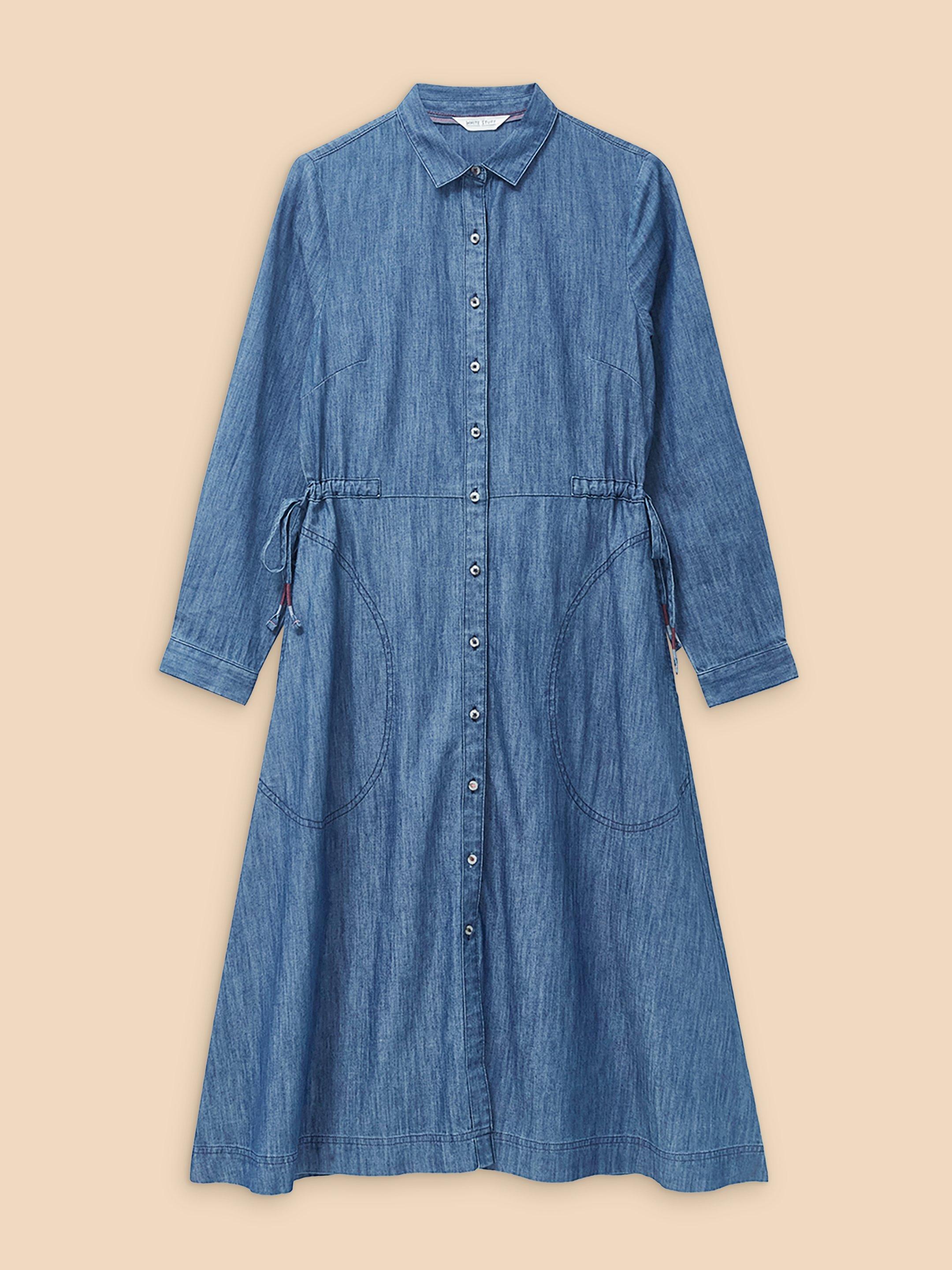 Jade Denim Shirt Dress in MID DENIM - FLAT FRONT