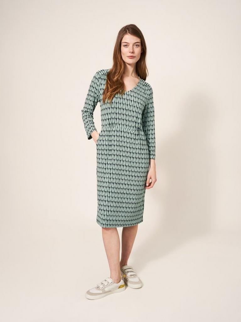 Tallie Dress in GREEN MLT - MODEL DETAIL