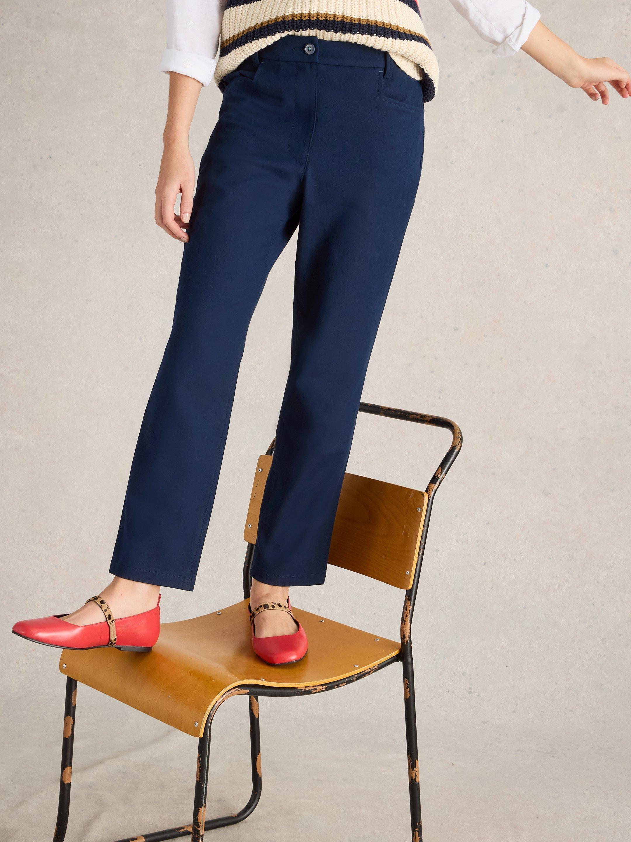 Navy chino trousers store womens