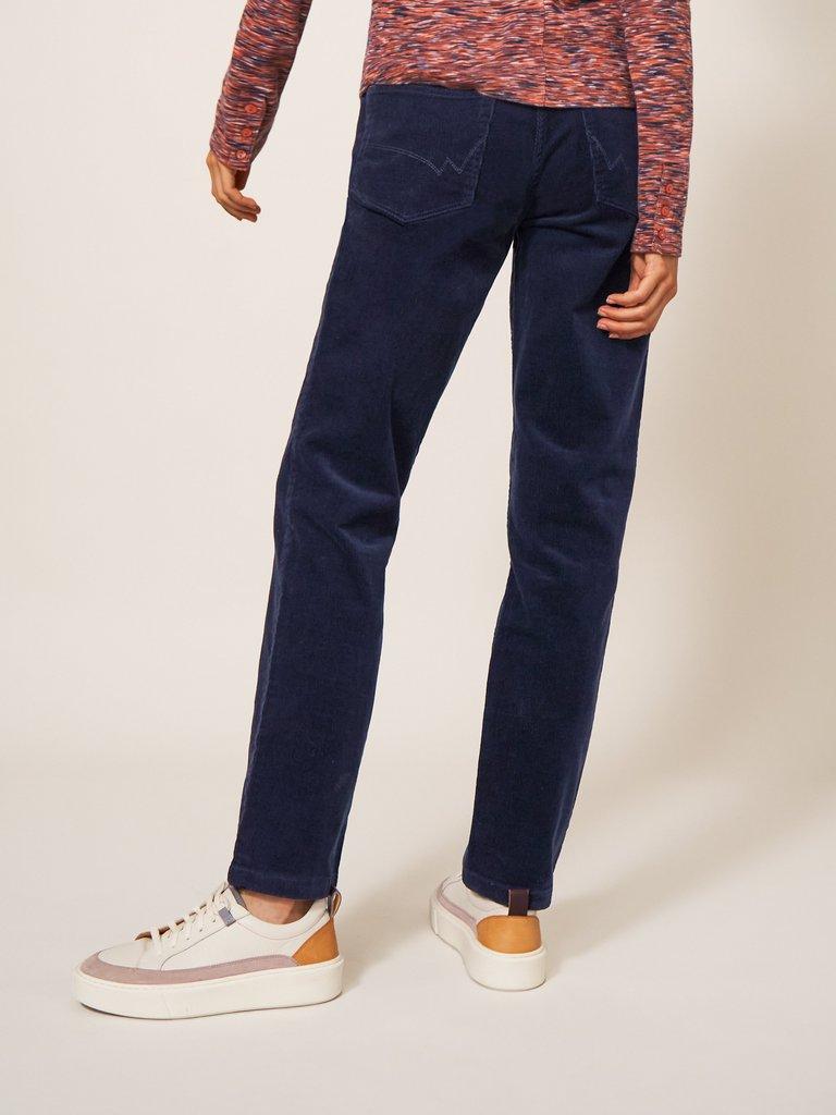 Brooke Mid Rise Cord Trouser in DARK NAVY - MODEL BACK