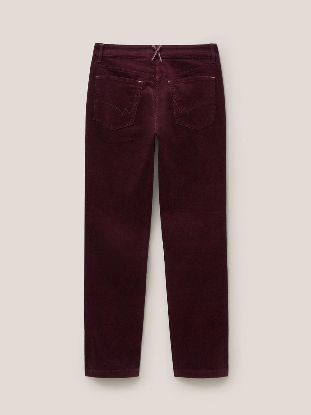 Brooke Mid Rise Cord Trouser in DK PLUM - FLAT BACK