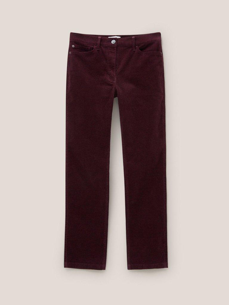 Brooke Mid Rise Cord Trouser in DK PLUM - FLAT FRONT