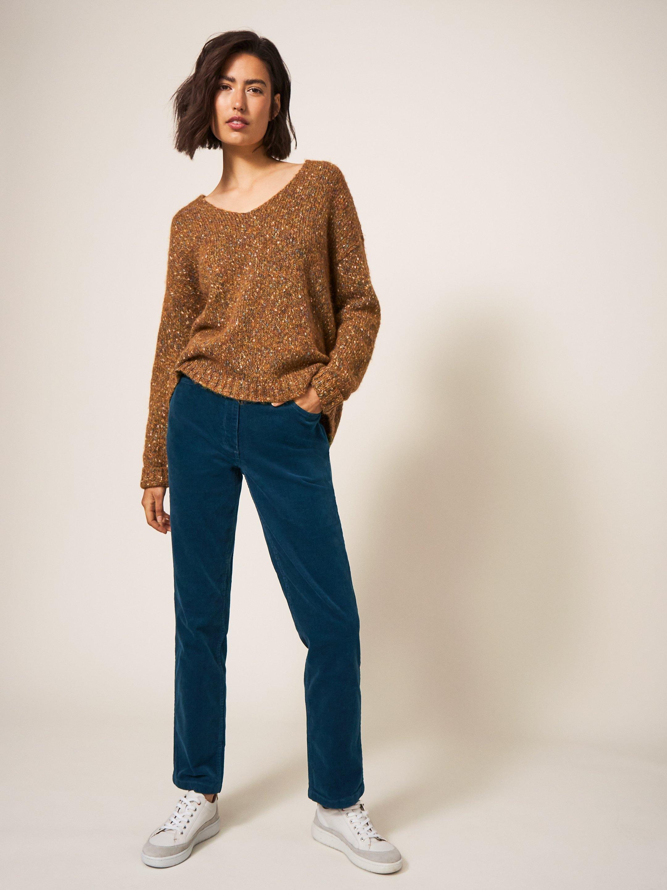 Brooke Mid Rise Cord Trouser in DK TEAL - LIFESTYLE