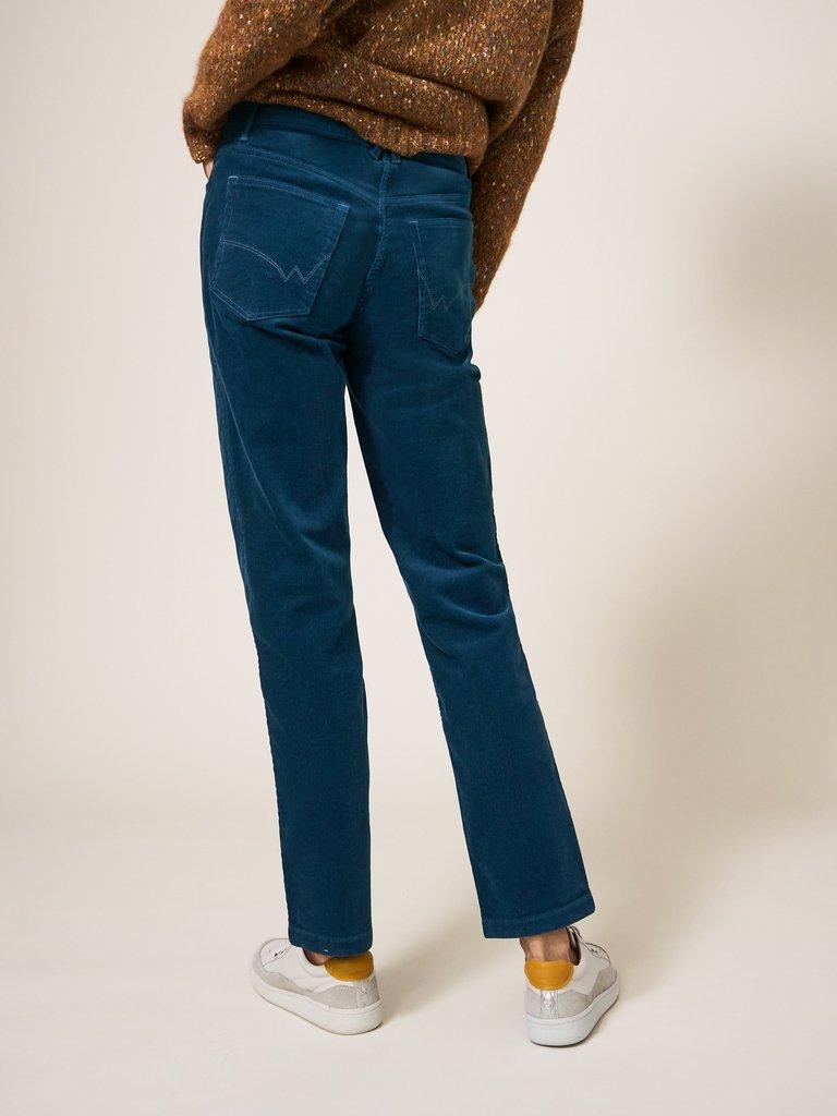 Brooke Mid Rise Cord Trouser in DK TEAL - MODEL BACK