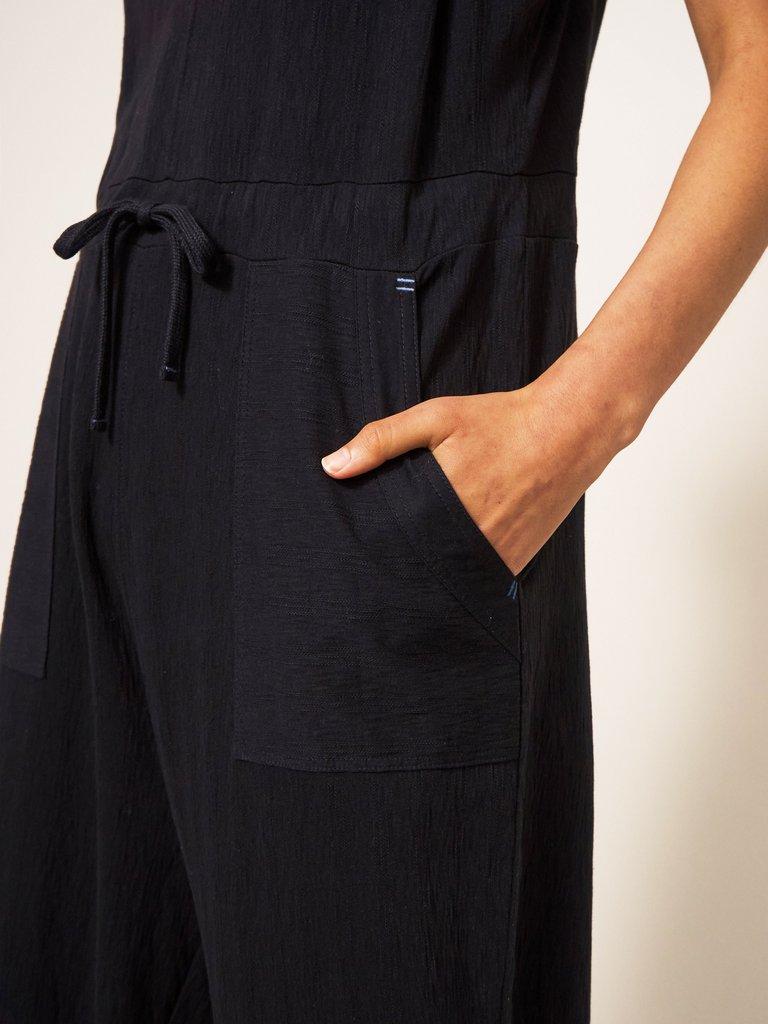 Lainey Jersey Jumpsuit in PURE BLK - MODEL FRONT
