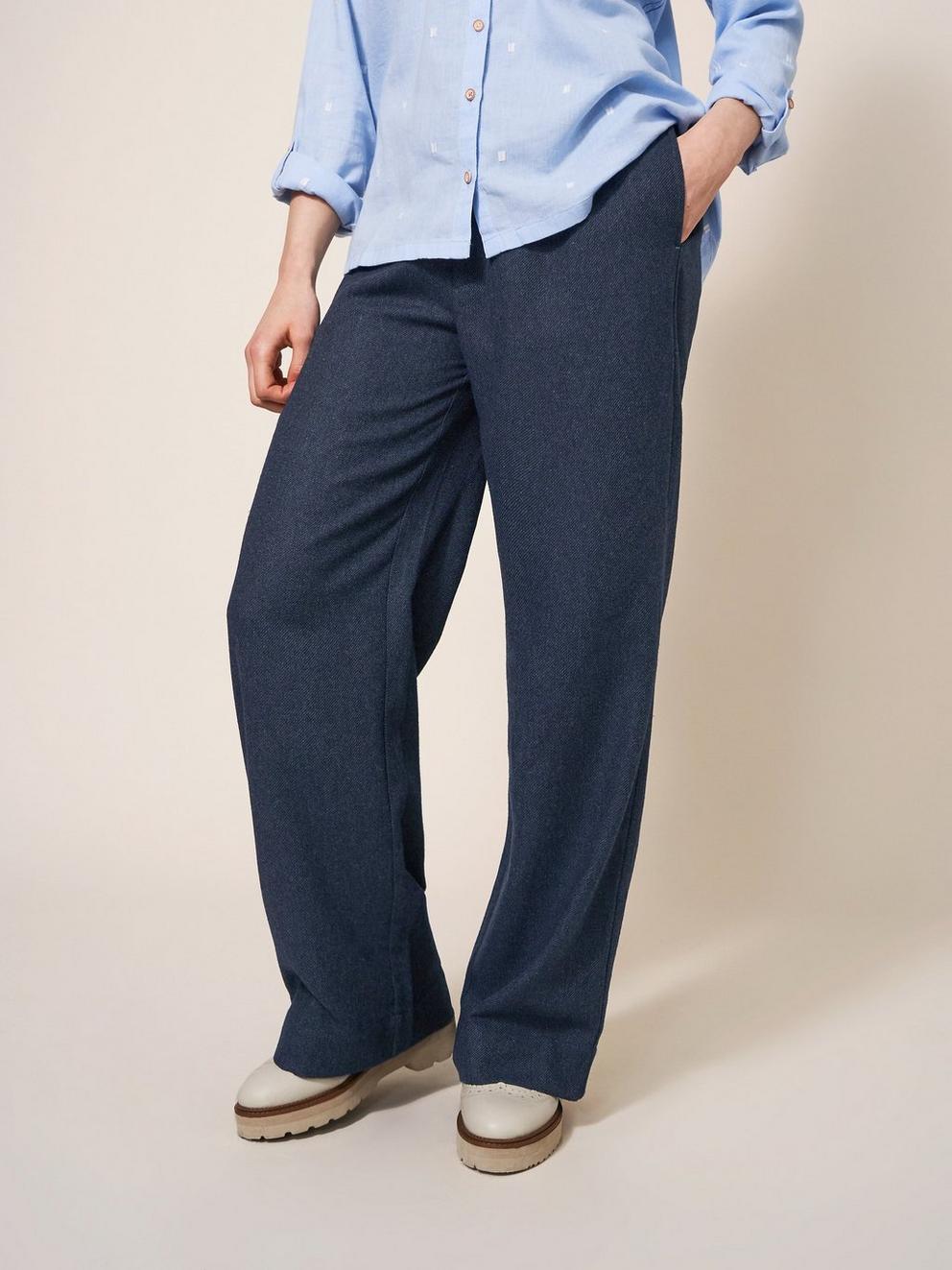 Belle Tweedy Wide Leg Trousers in NAVY MULTI - MODEL DETAIL