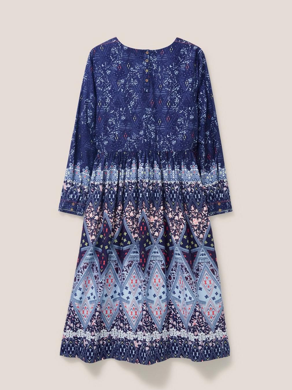 Elisa Printed Midi Dress in NAVY MULTI - FLAT BACK