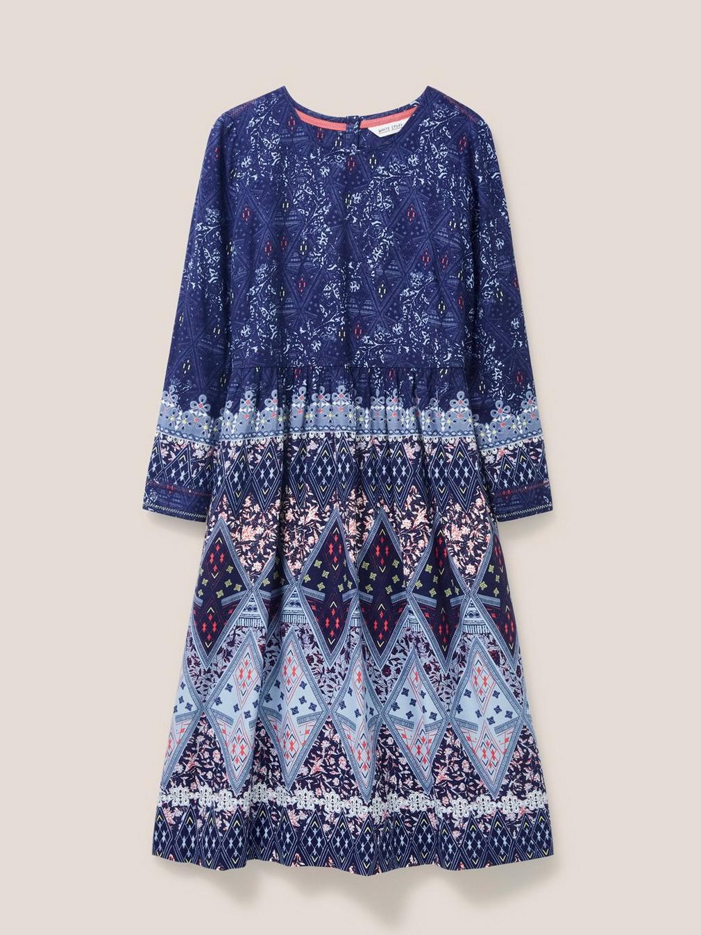 Elisa Printed Midi Dress in NAVY MULTI - FLAT FRONT