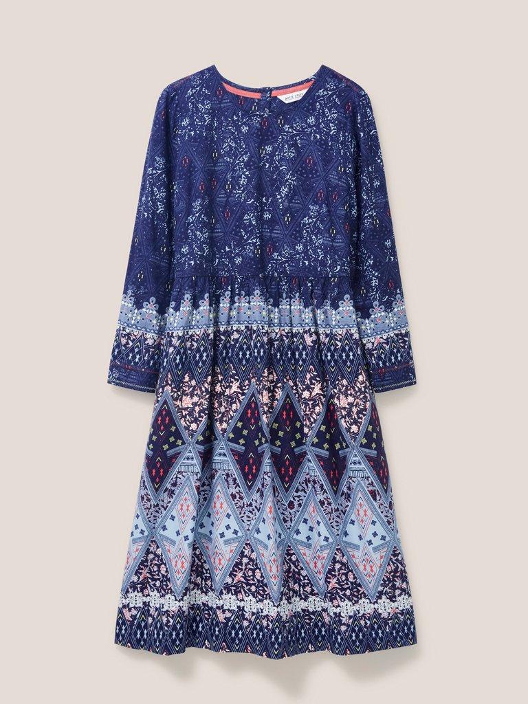 Elisa Printed Midi Dress in NAVY MULTI - FLAT FRONT