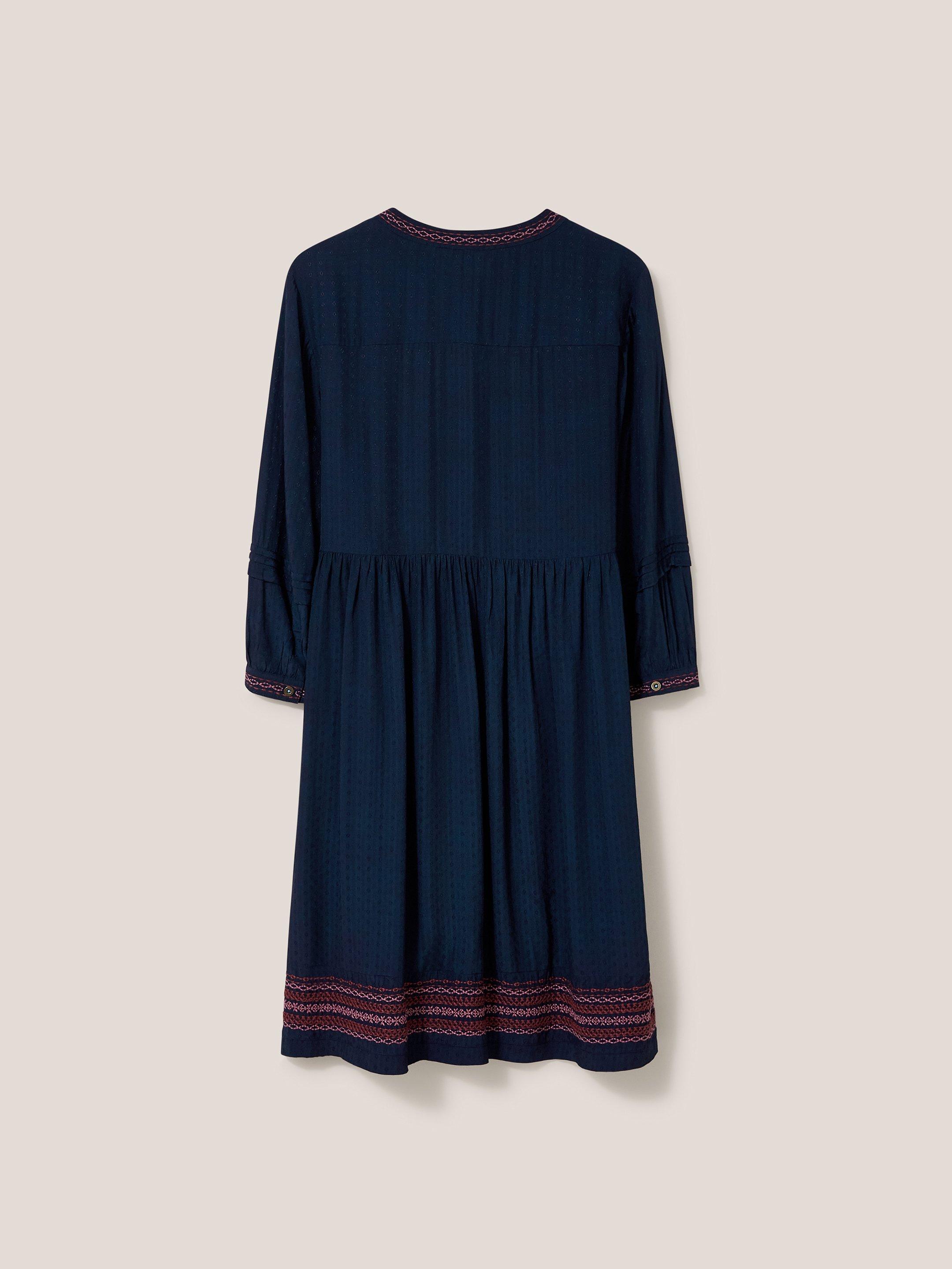 Liv Embroidered Dress in NAVY MULTI - FLAT BACK