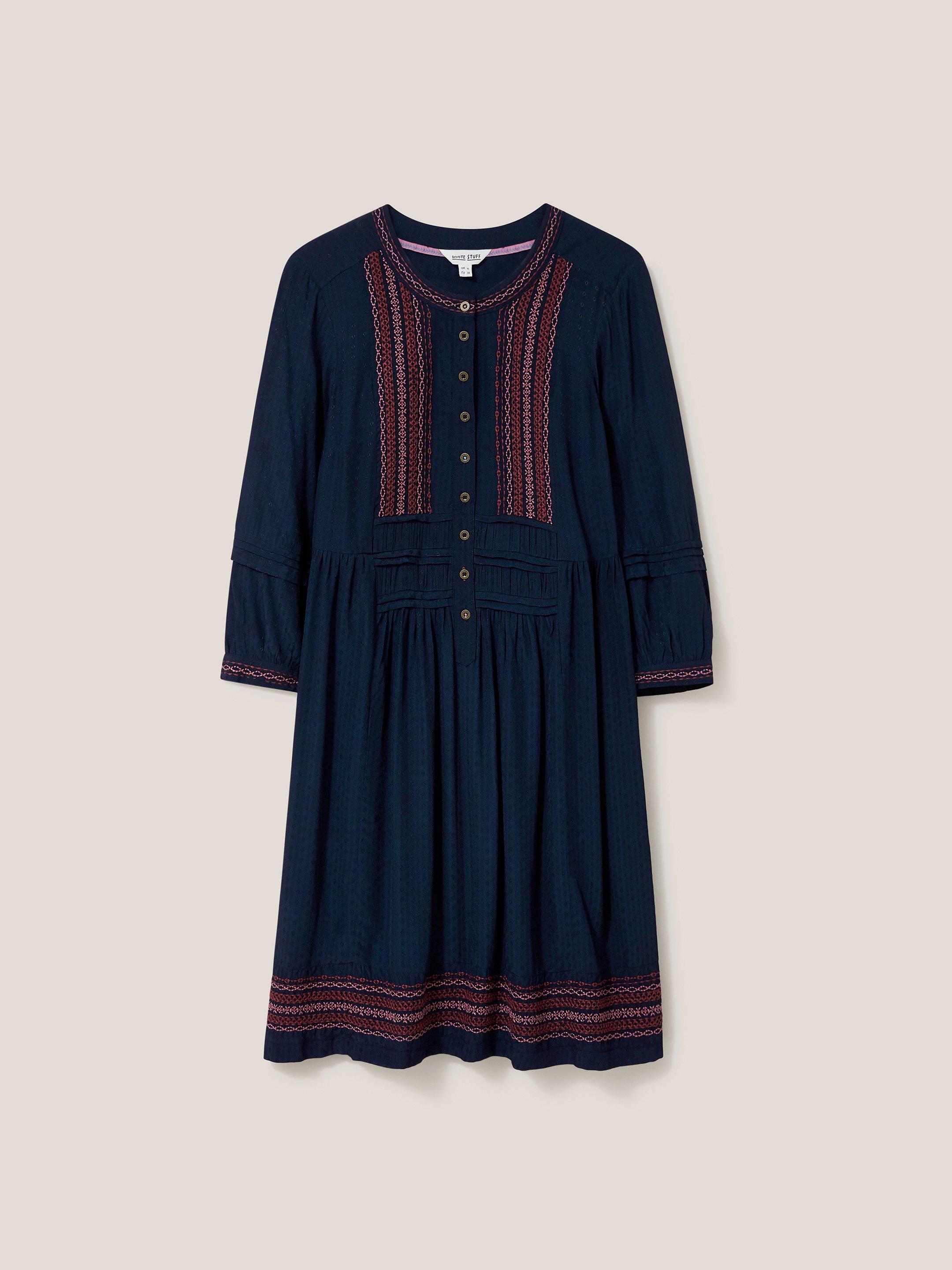 Liv Embroidered Dress in NAVY MULTI - FLAT FRONT