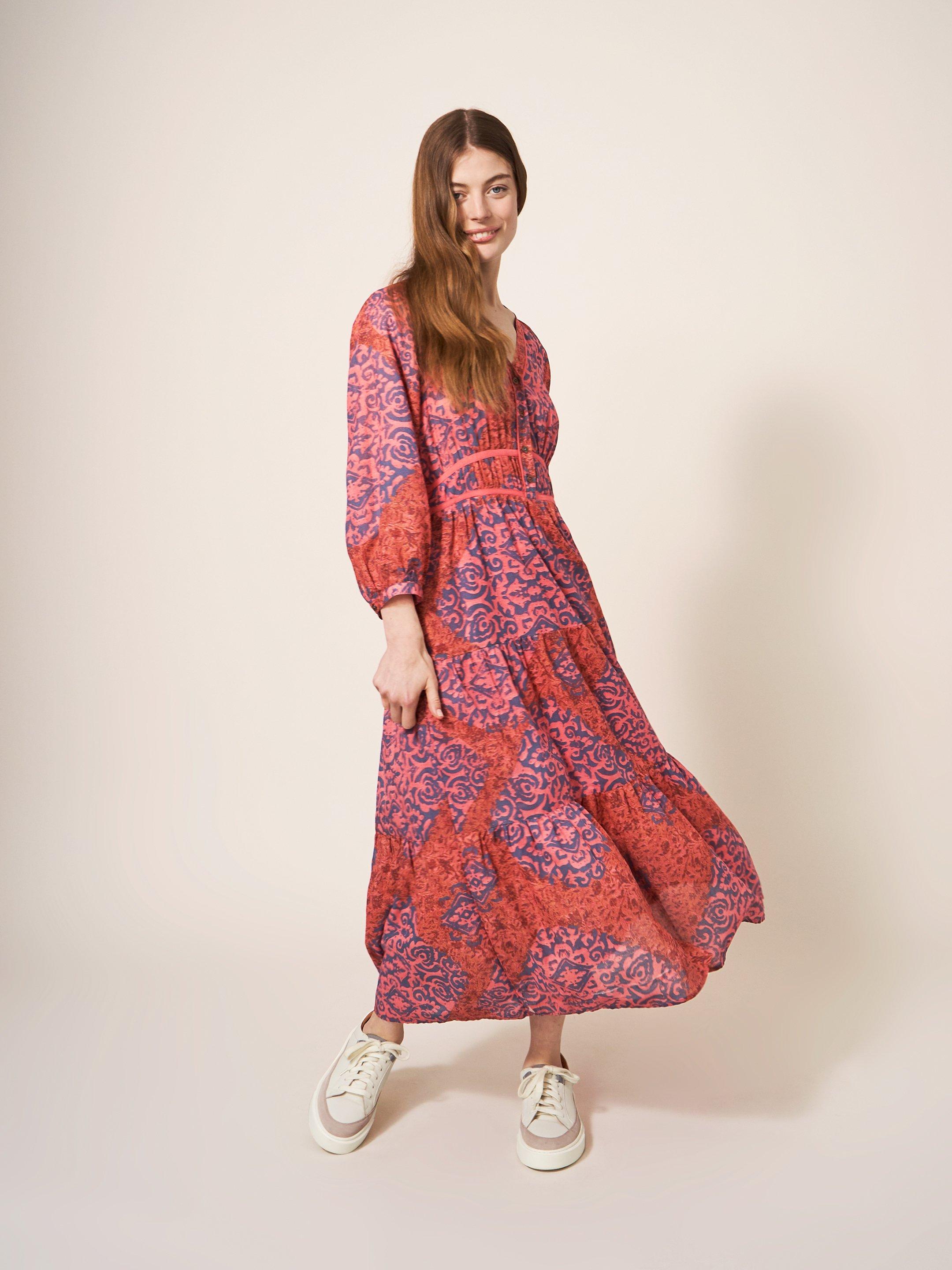 Jenna Printed Midi Dress in RED MULTI | White Stuff