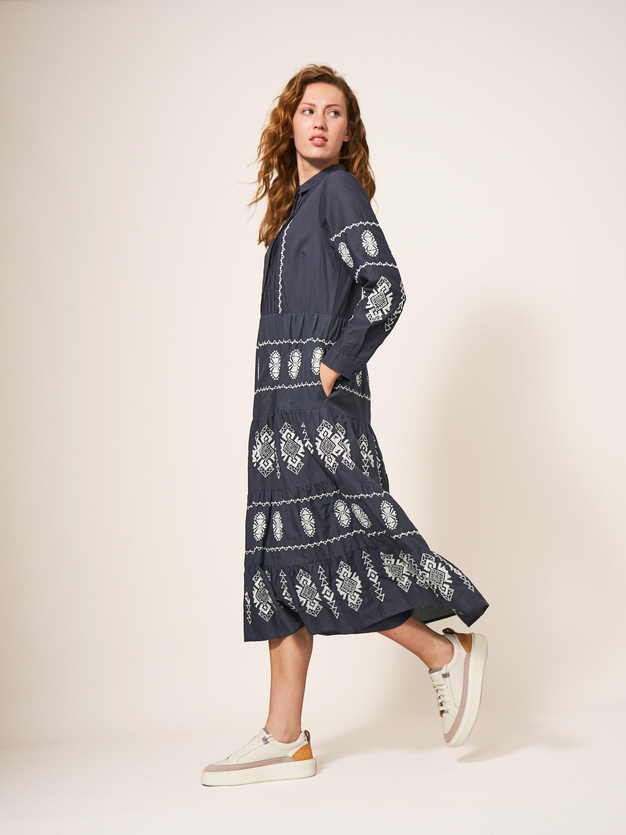 Emmie Embroidered Midi Dress in GREY MLT - LIFESTYLE