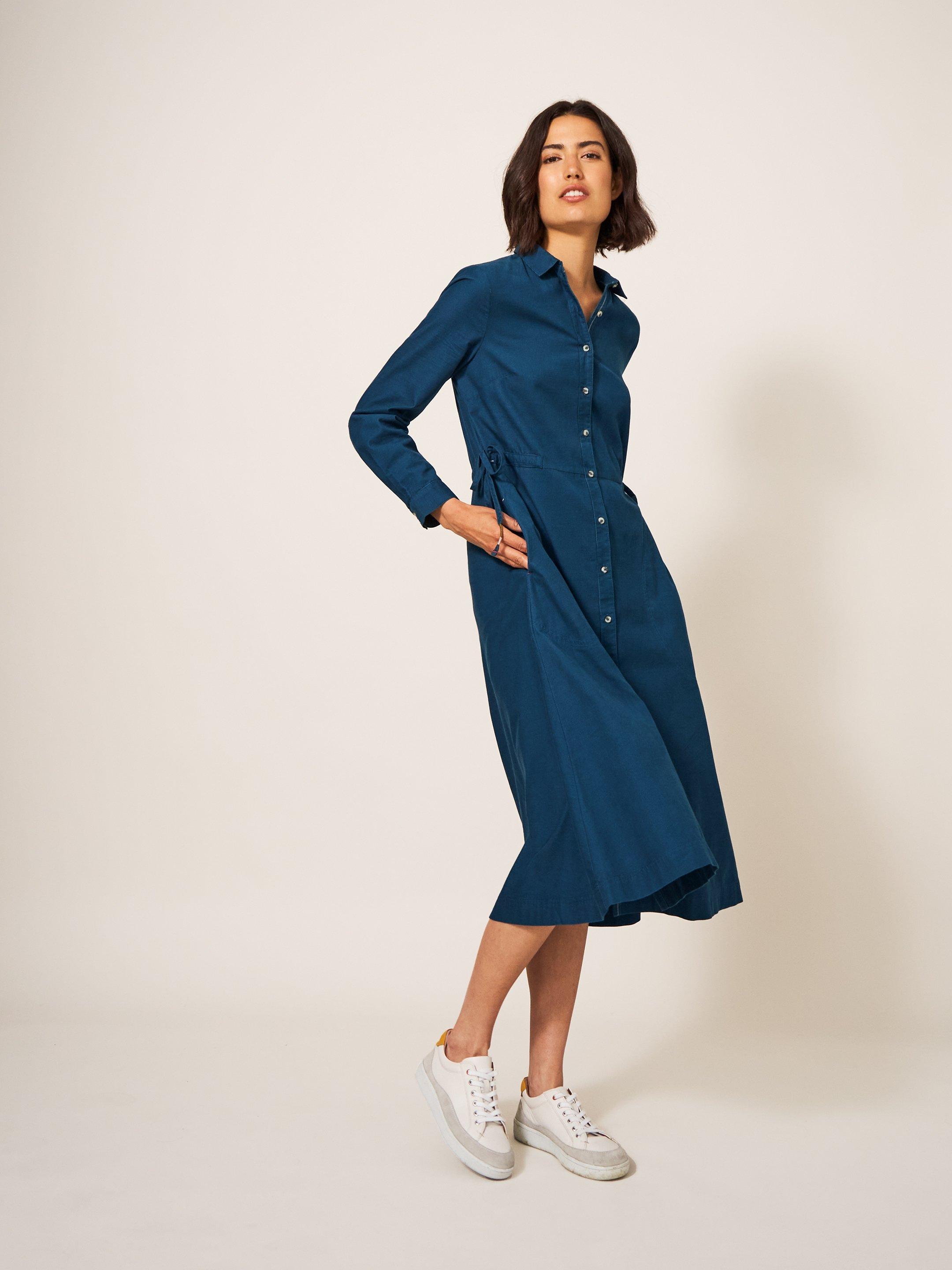 Blue shirt dress store midi