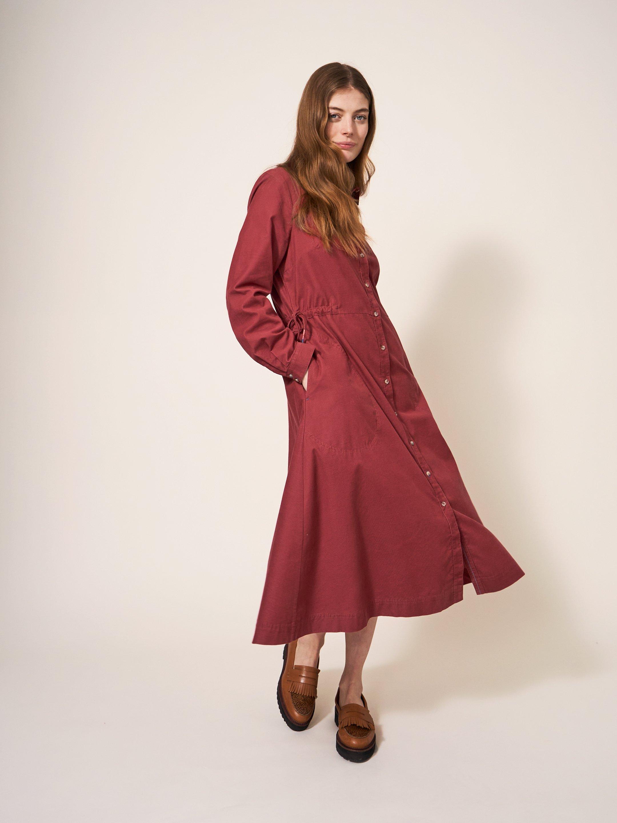 Jade Cord Shirt Midi Dress in MID PLUM White Stuff